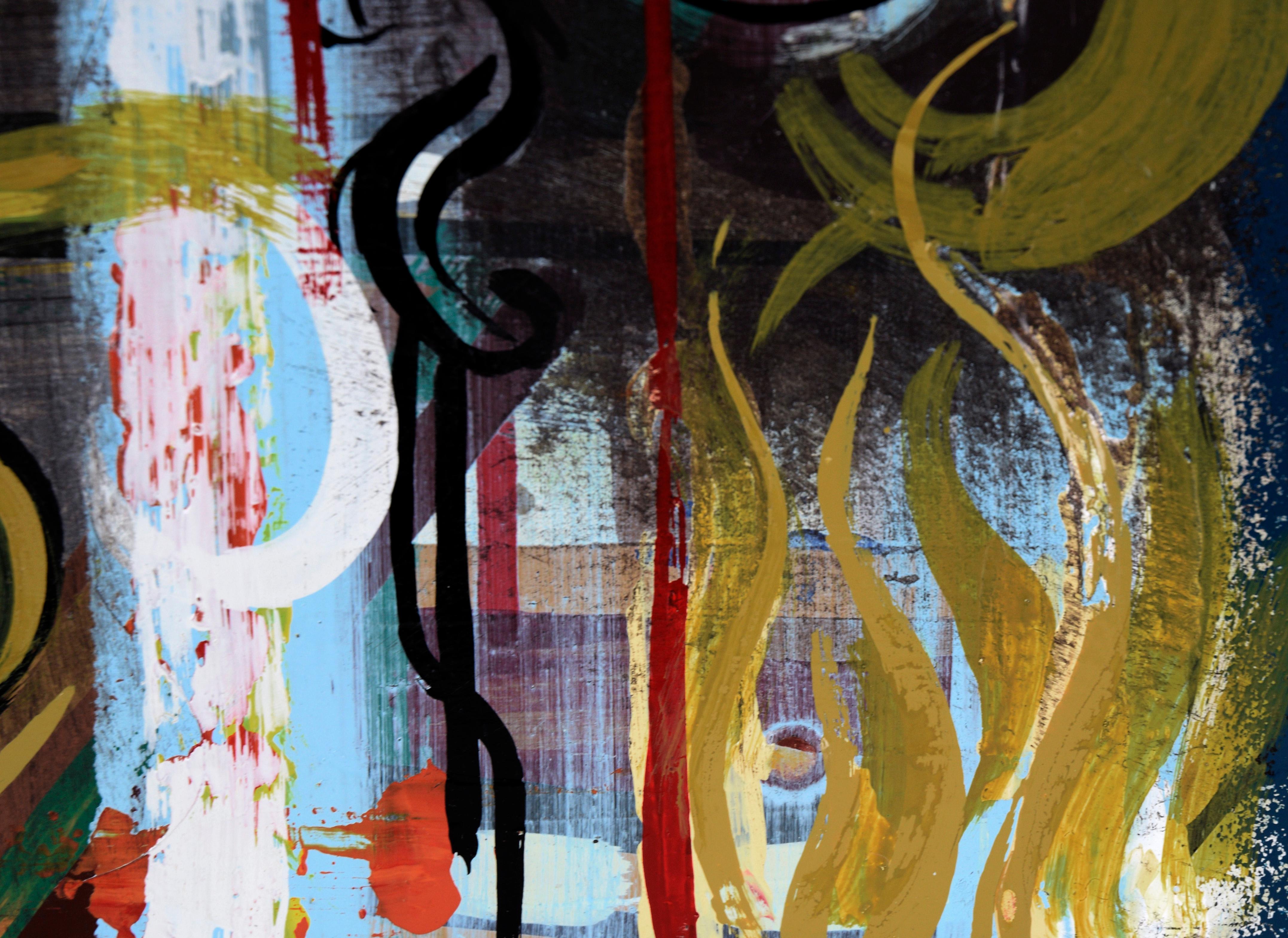 „Abstrakte geometrische Komposition“ – Abstrakte Komposition aus Acryl auf Holzplatte im Angebot 2