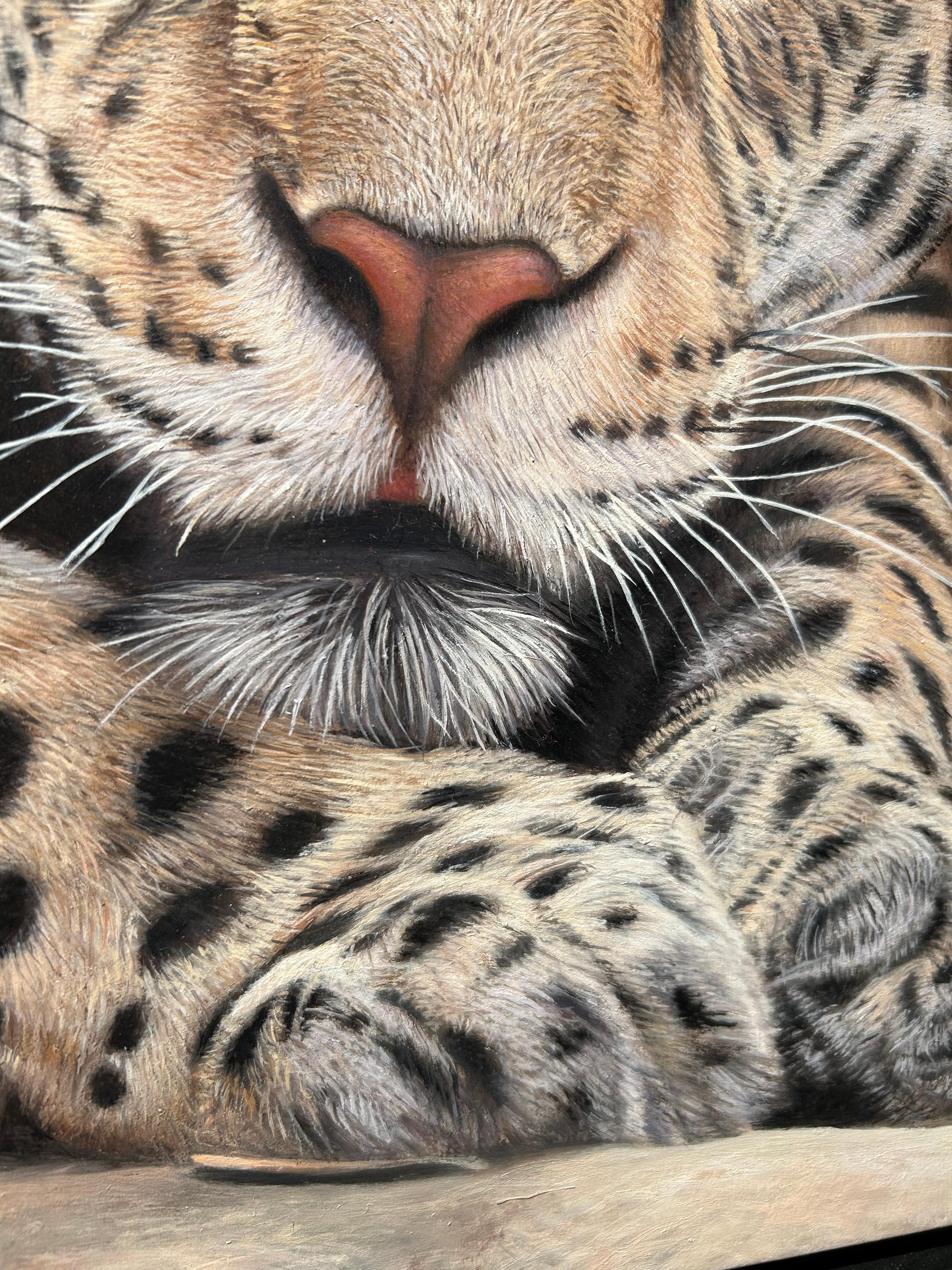 Goldie (Jaguar), Photorealist Portrait Painting of Jaguar on Aluminium 1