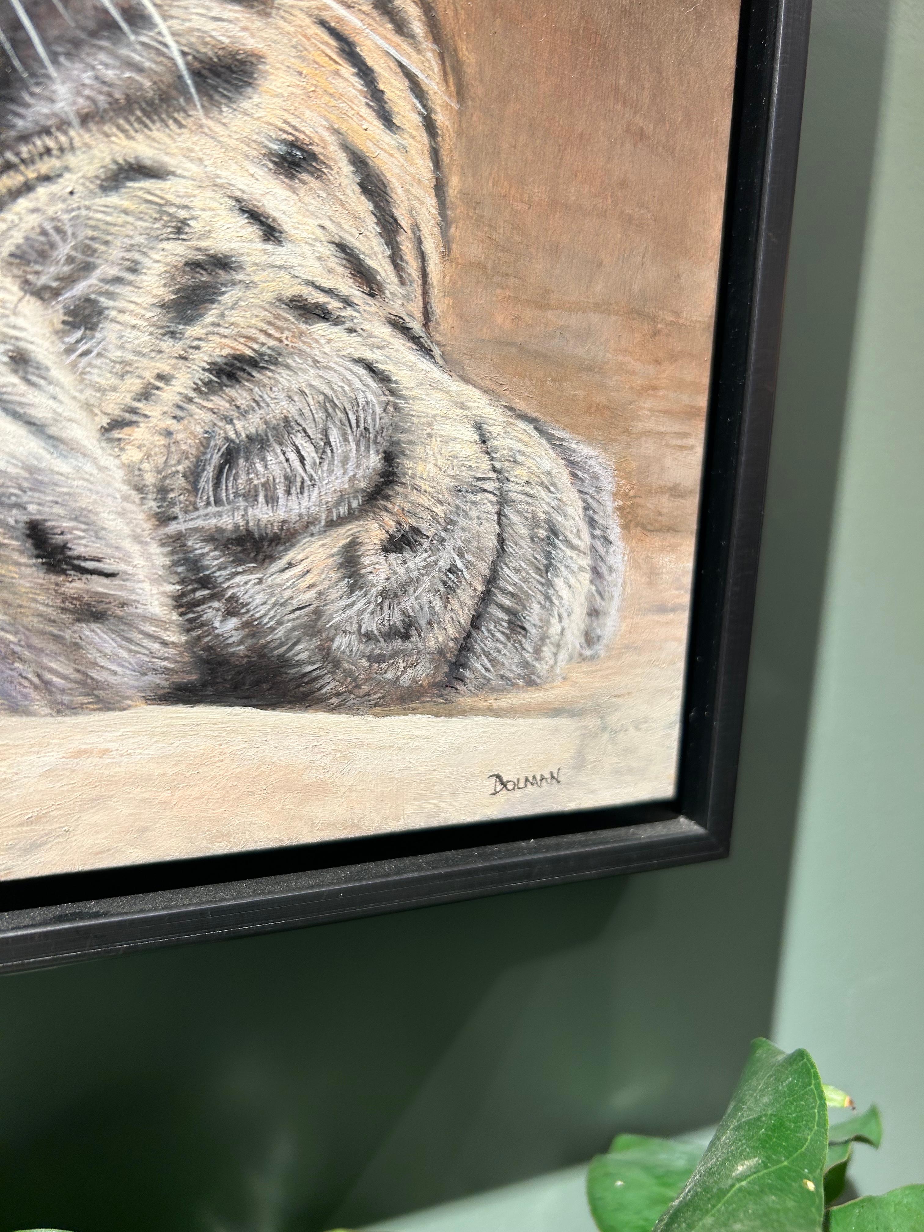 Goldie (Jaguar), Photorealist Portrait Painting of Jaguar on Aluminium 3