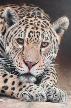 Goldie (Jaguar), Photorealist Portrait Painting of Jaguar on Aluminium