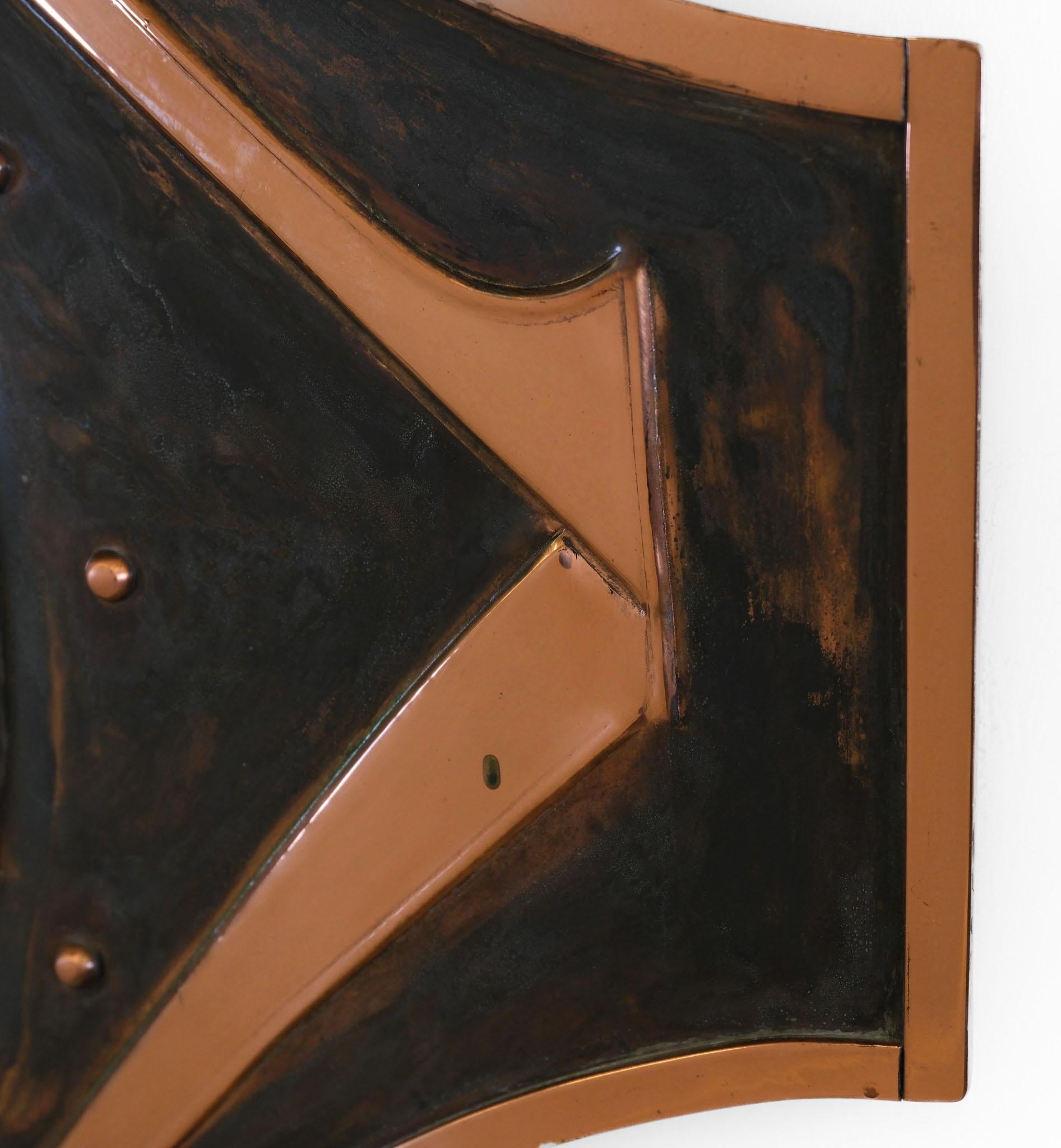 British Sam Fanaroff Sussex Guild Copper Stylized Mirror Inset With Stone Cabochons