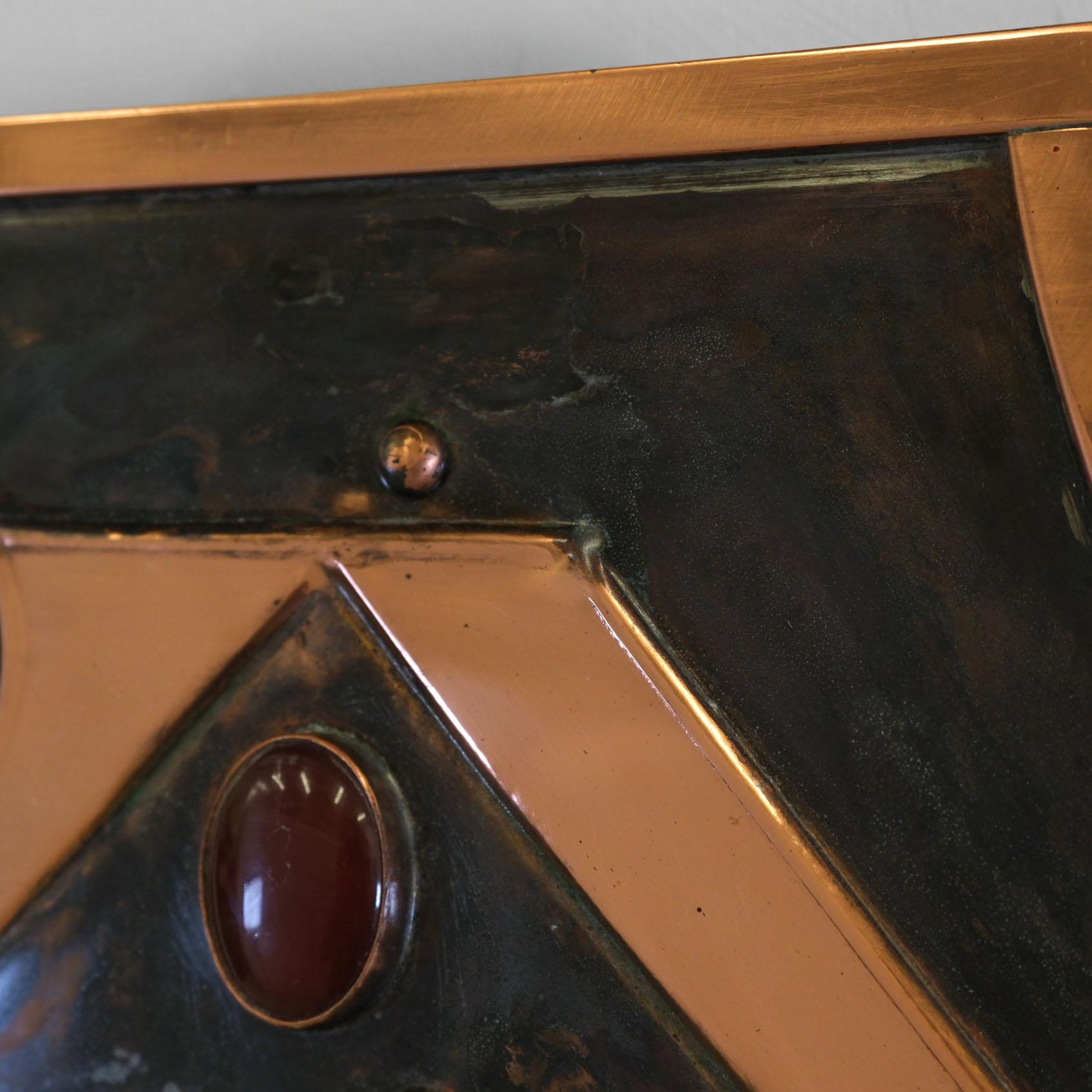 20th Century Sam Fanaroff Sussex Guild Copper Stylized Mirror Inset With Stone Cabochons