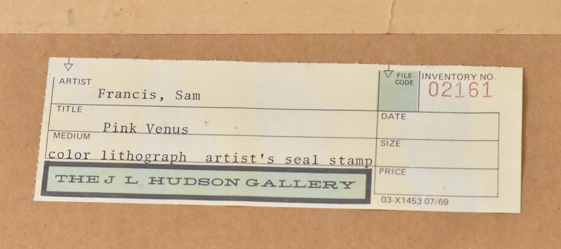 Sam Francis, lithographie colorée représentant une Vénus rose, récompense de l'artiste en vente 5