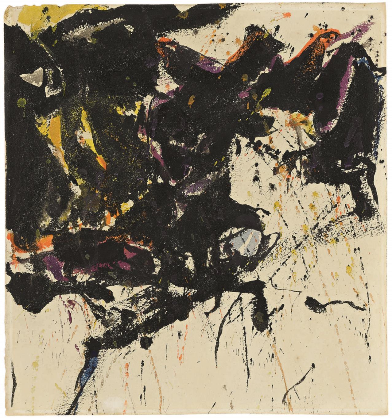 The Yellow and Black Square (1959), [SF58-133], Abstraktes Gemälde von Sam Francis