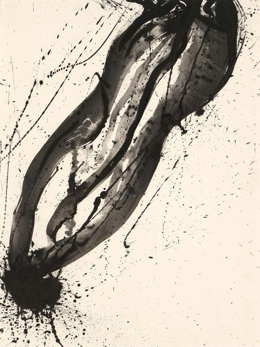 Untitled (Black and White Composition) - Abstract Acrylic Painting, 1988