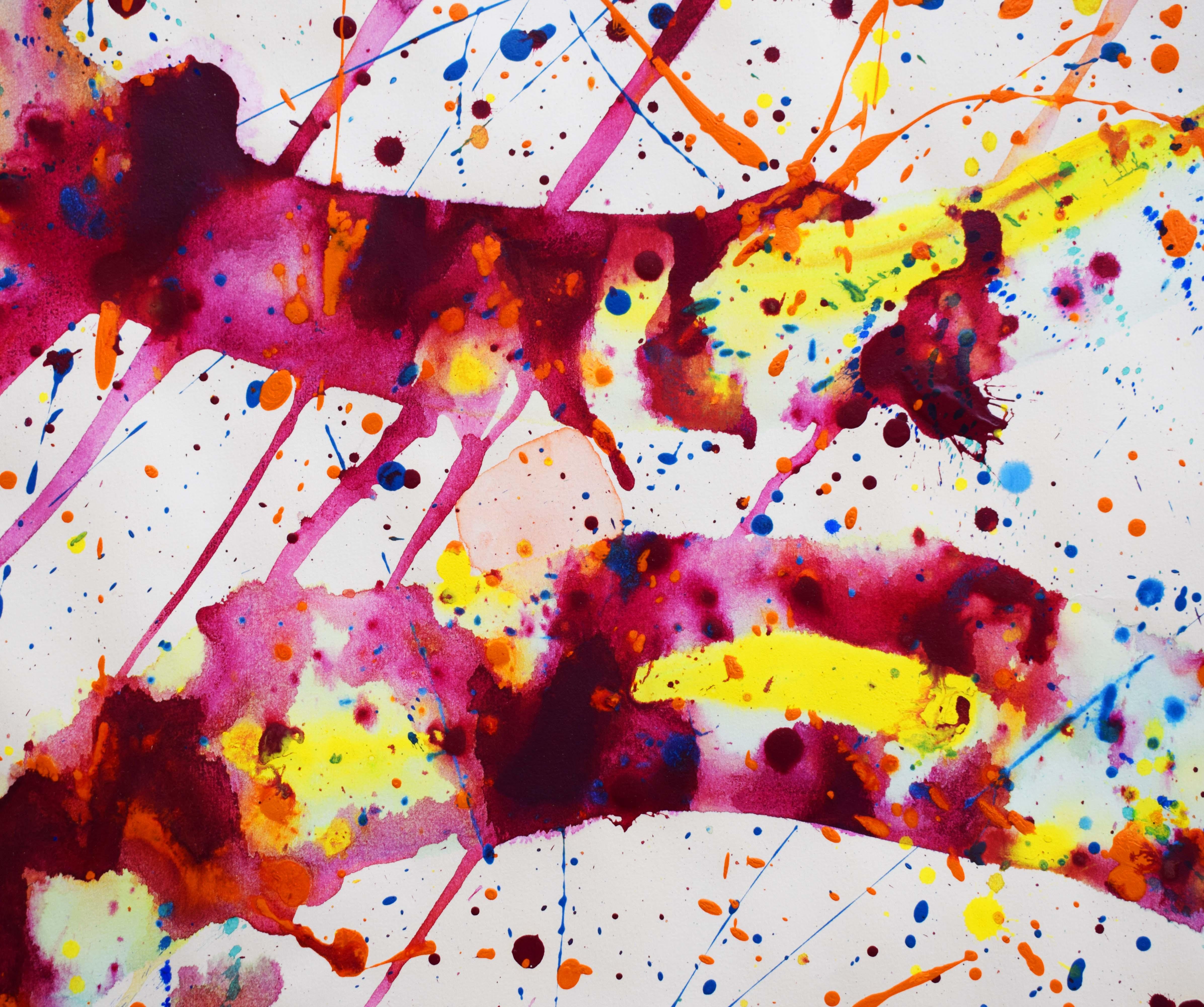 Untitled SF73-681 - American Abstract Art 1973 - Beige Abstract Painting by Sam Francis