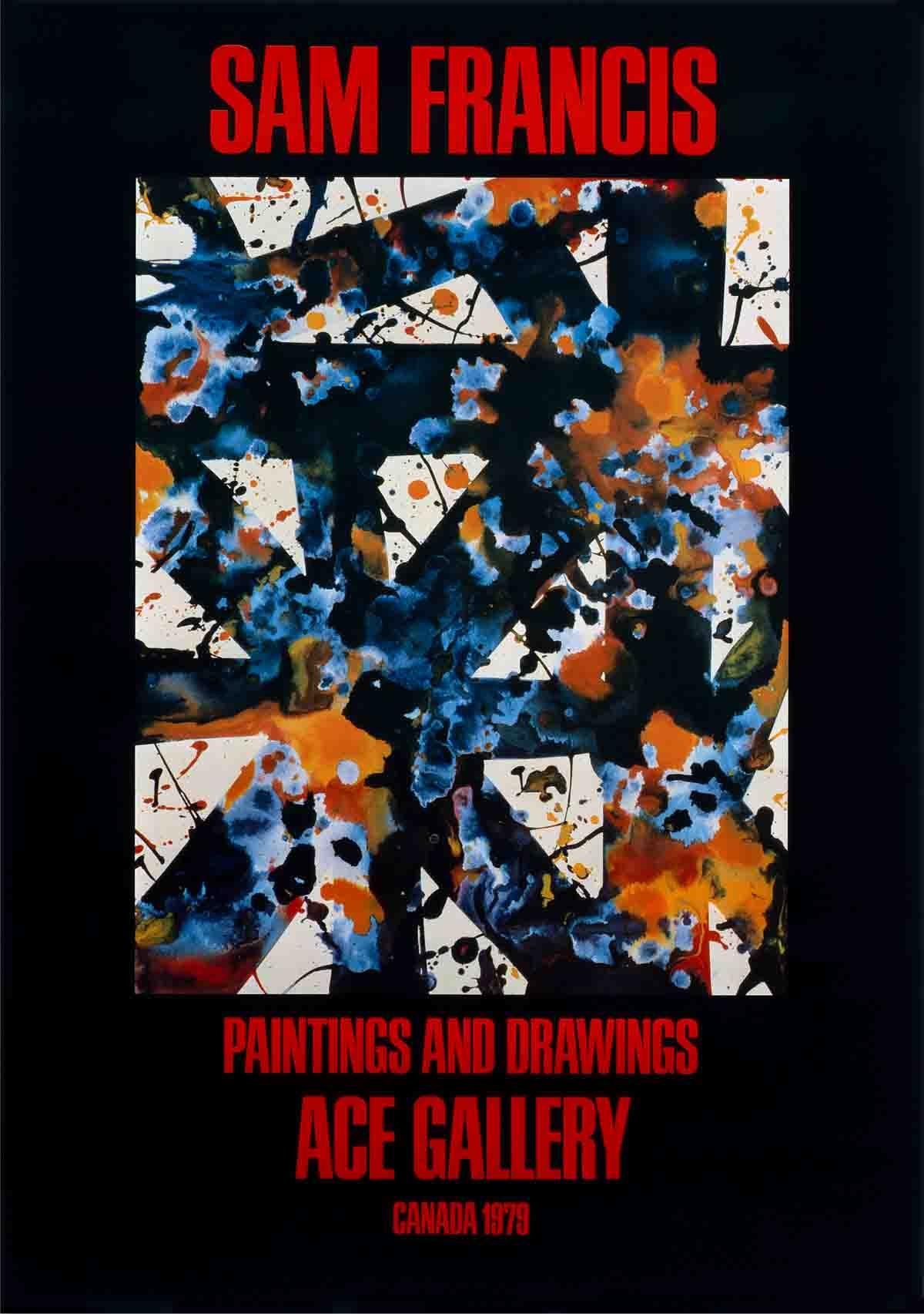  Paper Size: 55 x 40 inches ( 139.7 x 101.6 cm )
 Image Size: 55 x 40 inches ( 139.7 x 101.6 cm )
 Framed: No
 Condition: A-: Near Mint, very light signs of handling
 
 Additional Details: Large, exhibition poster after Sam Francis for an exhibition