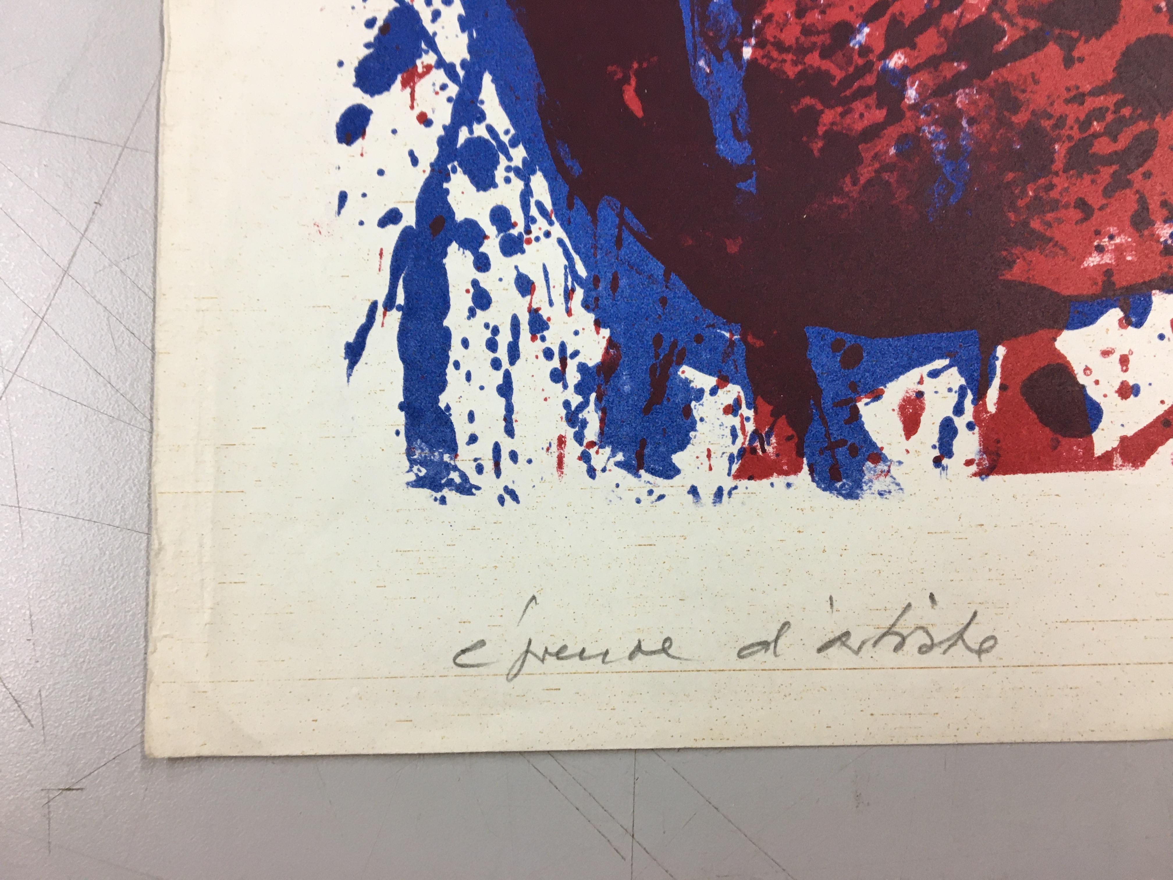 A very good impression of this early color lithograph on cream wove paper, 1960. Artist's proof, aside from the edition of 75 with strong colors. Signed and inscribed 