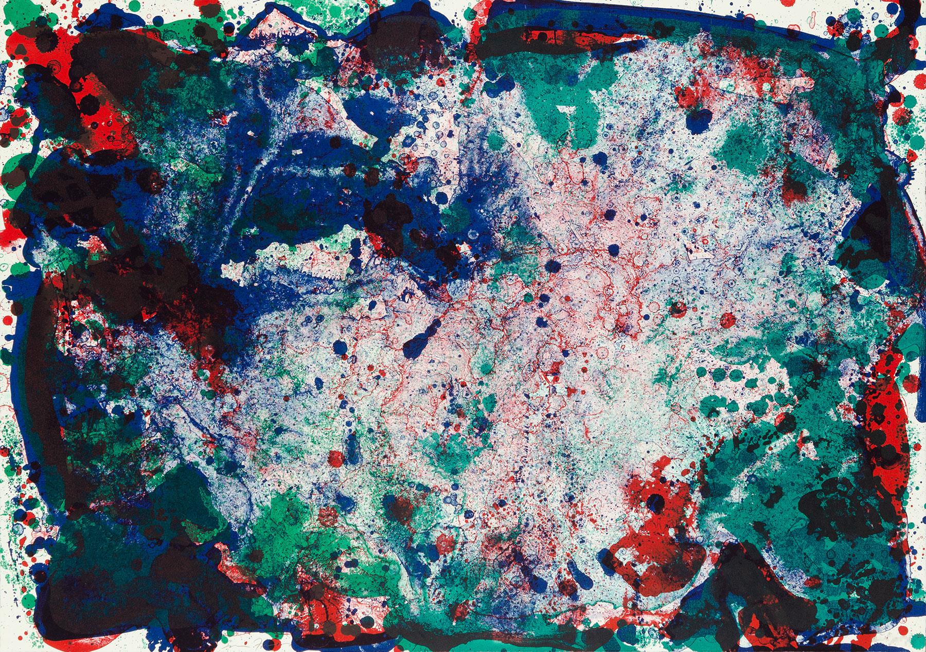 Sam Francis Abstract Print – Footprint mit grünem Grund
