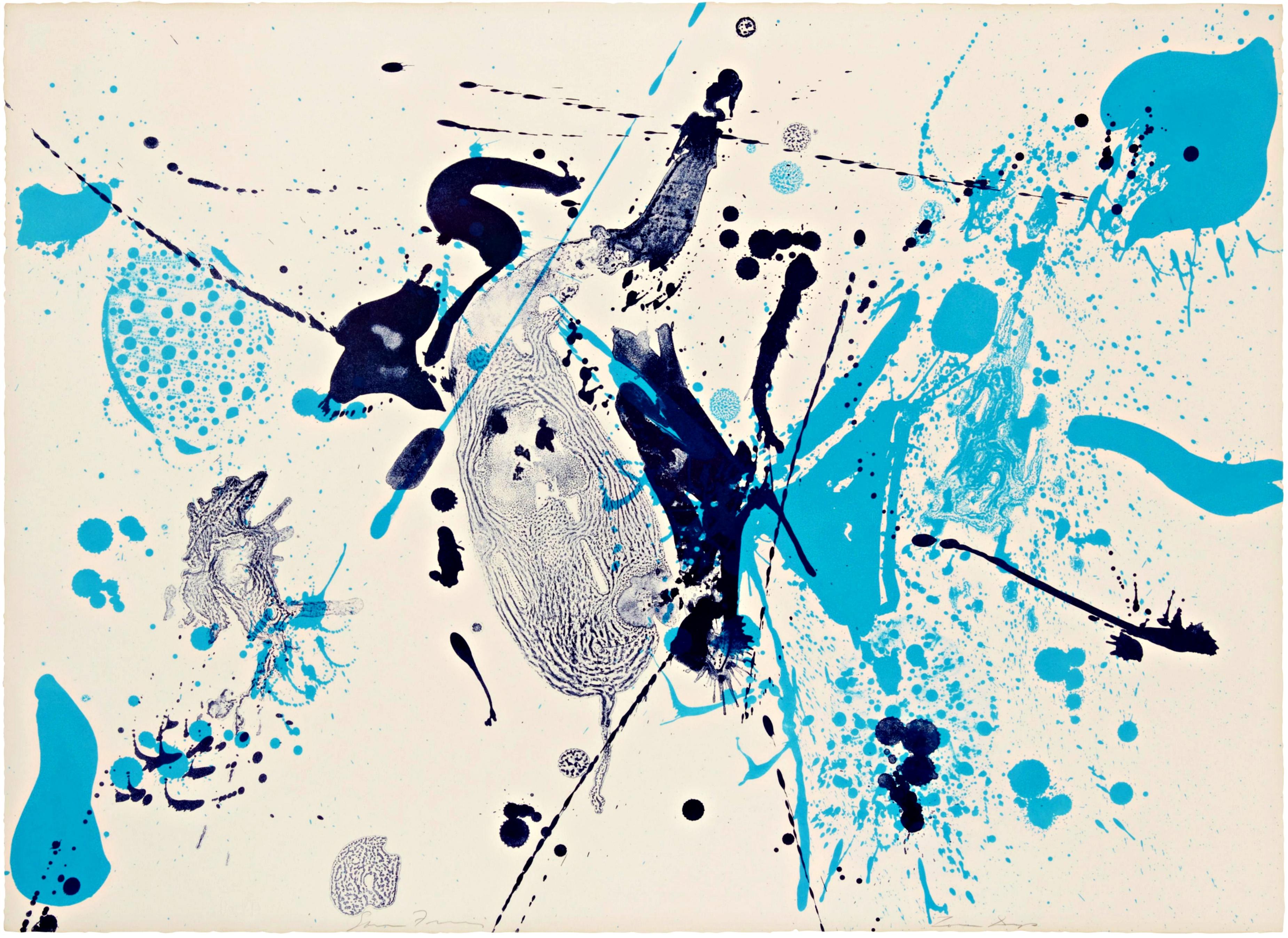 Blue-Violet, Lithograph, Stanford University Art Museum, Signed Ed. of 9, Framed - Print de Sam Francis
