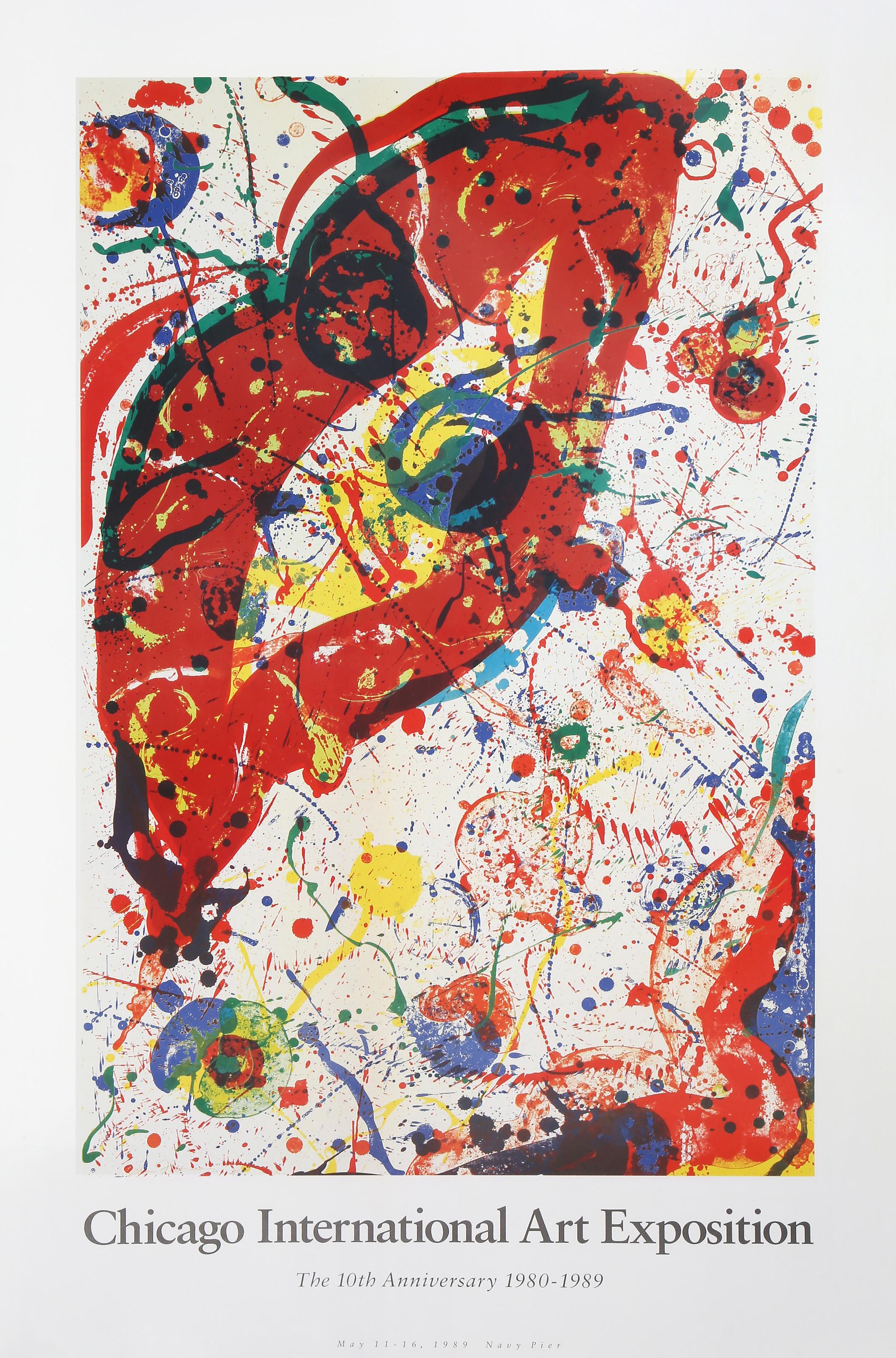  Sam Francis, estadounidense (1923 - 1994) -  Exposición Internacional de Arte de Chicago, Año:  1989, Medio:  Póster, Tamaño:  143,51 x 92,71 cm (56,5 x 36,5 pulg.), Impresor:  Impresoras de tono continuo Black Box Collotype, Editorial:  Grupo