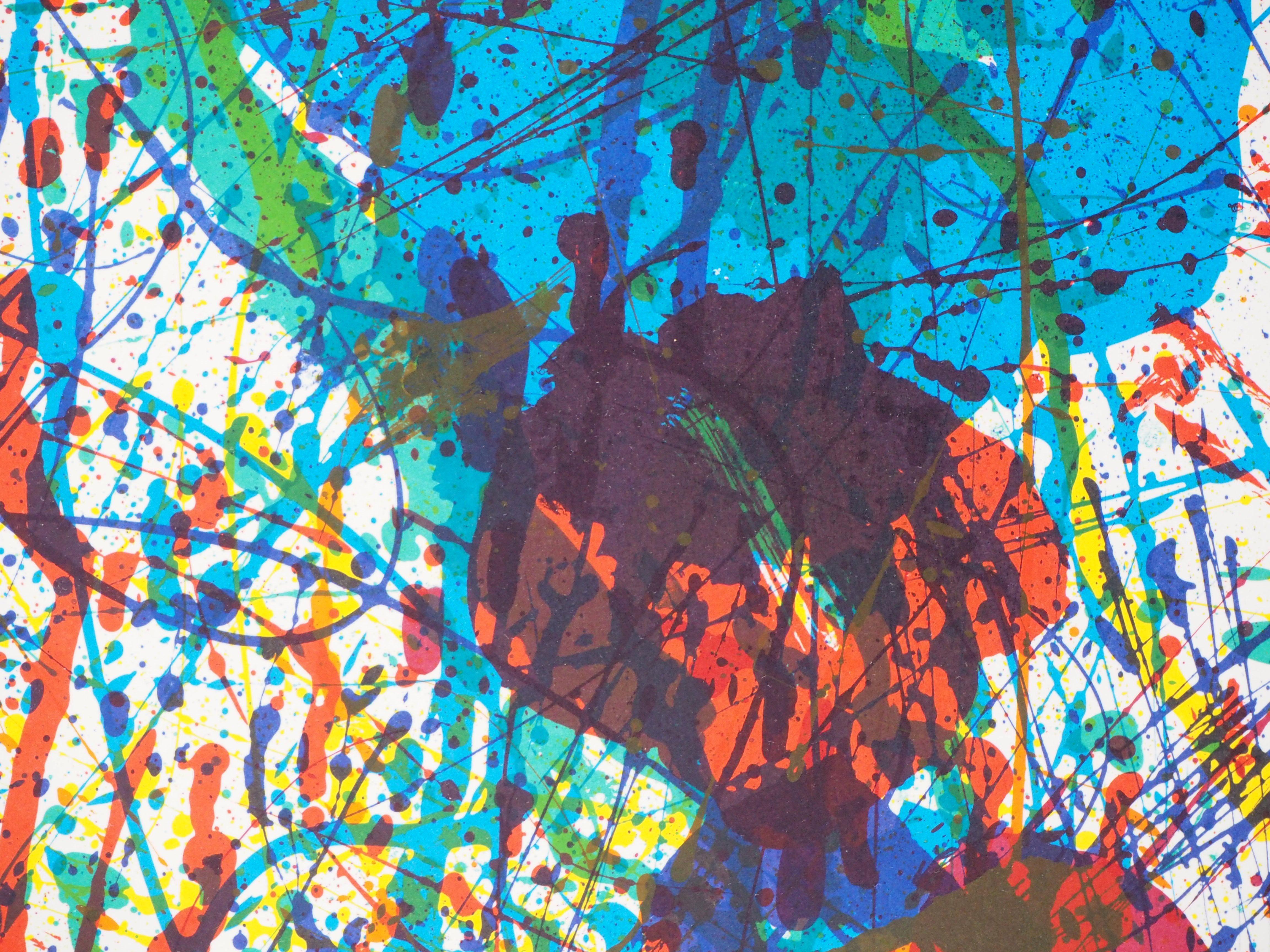 Color Explosion - Original lithograph (Maeght 1983) - Gray Abstract Print by Sam Francis