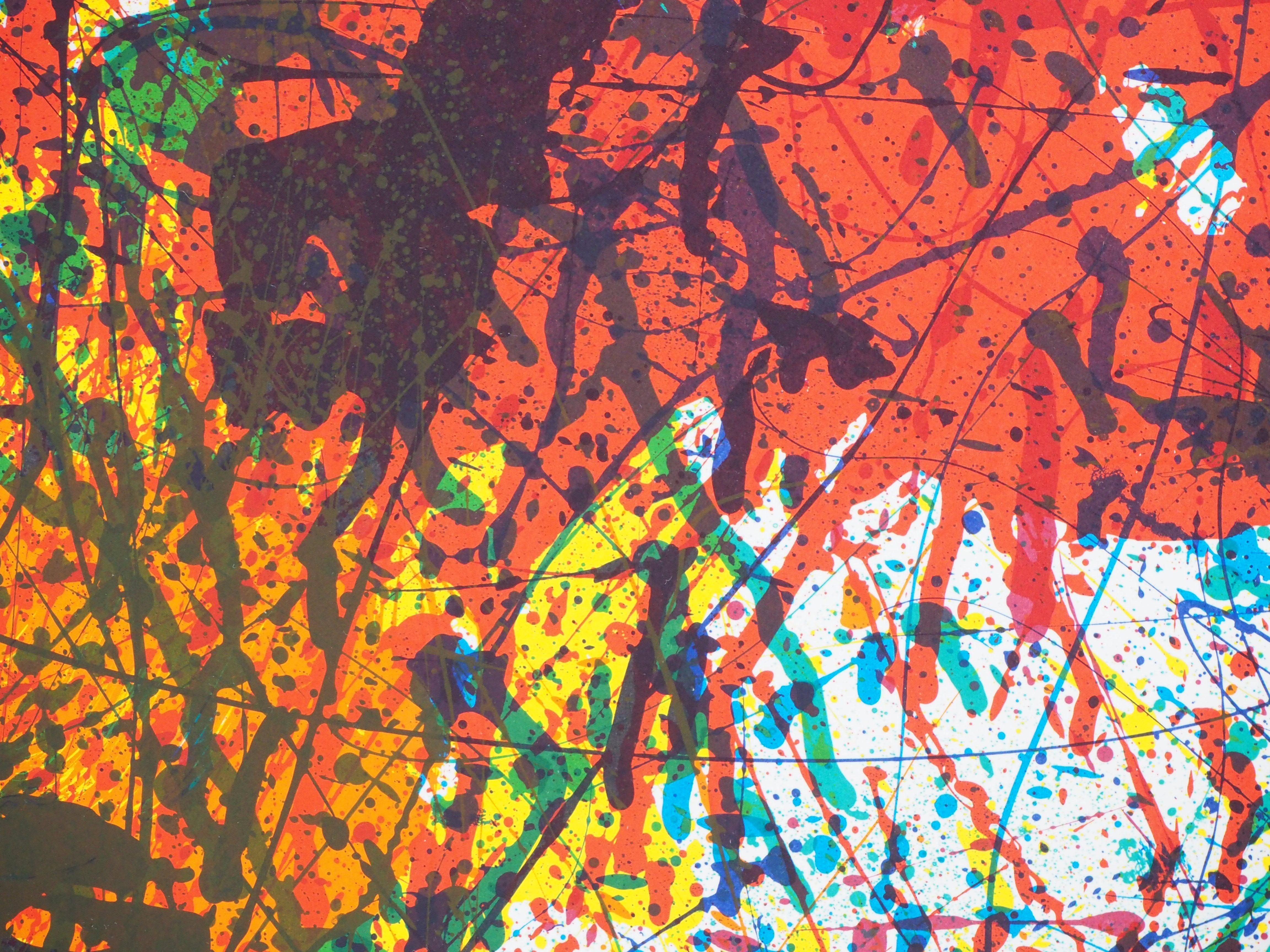 Sam FRANCIS
Farbexplosion (ca. 1983)

Original-Lithographie
Unsigned as issued
Auf schwerem Papier 89,5 x 54 cm (ca. 36 x 21 inch)
Originales lithografisches Ausstellungsplakat für die Retrospektive des Künstlers in der Maeght fondation im Jahr