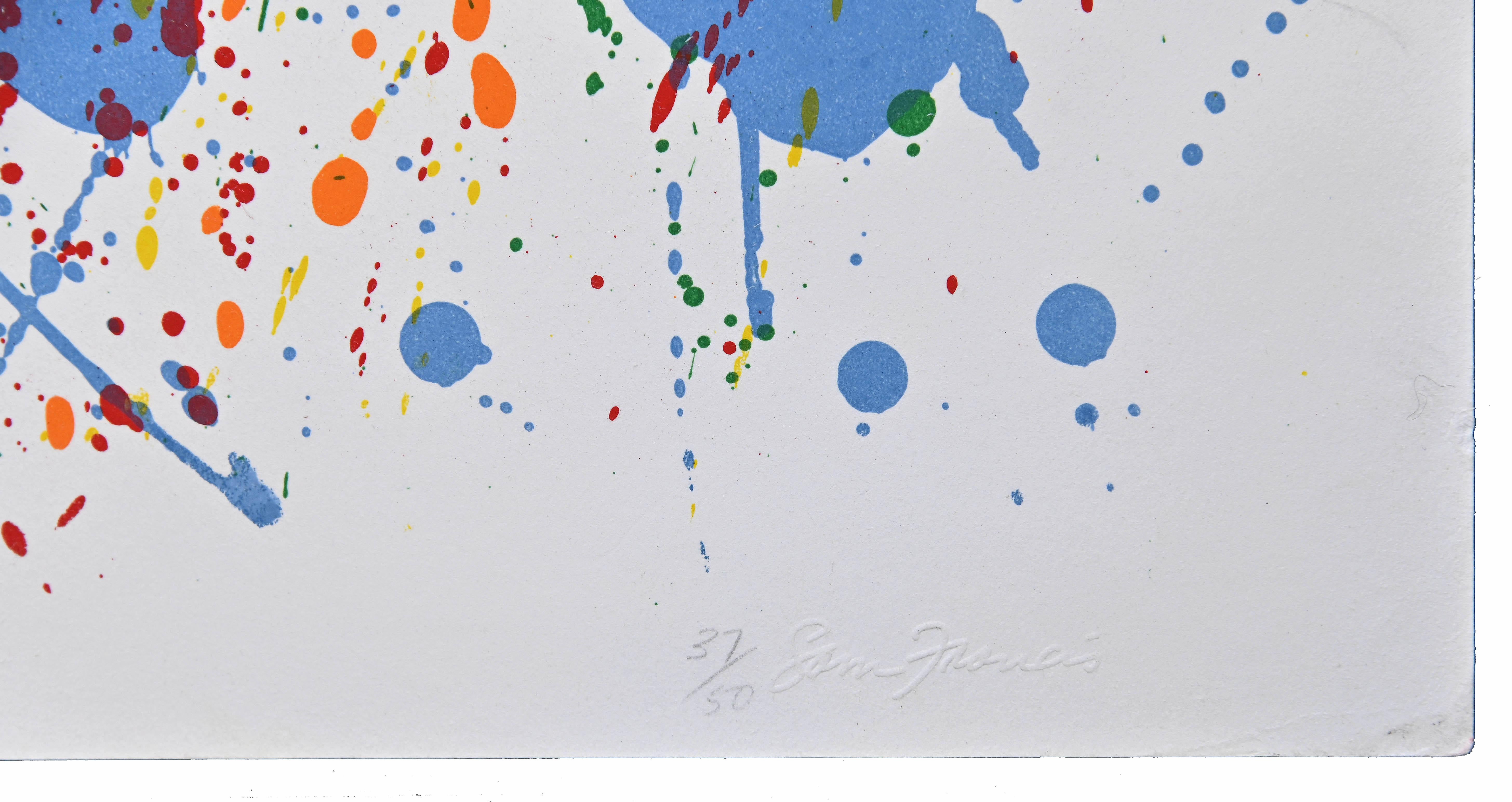 L'Etoile is an original artwork realized after Sam Francis in 1995.

Mixed colored lithograph, realized in nine colors a few months after his death.

Blindstamp of the artist's signature. Wet stamp of the Foundation Sam Francis on the