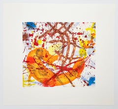 Litografía abstracta de Sam Francis, firmada, 1992, «Sin título: Amarillo»