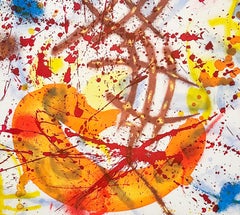 Litografía abstracta de Sam Francis, firmada, 1992, «Sin título: Amarillo»