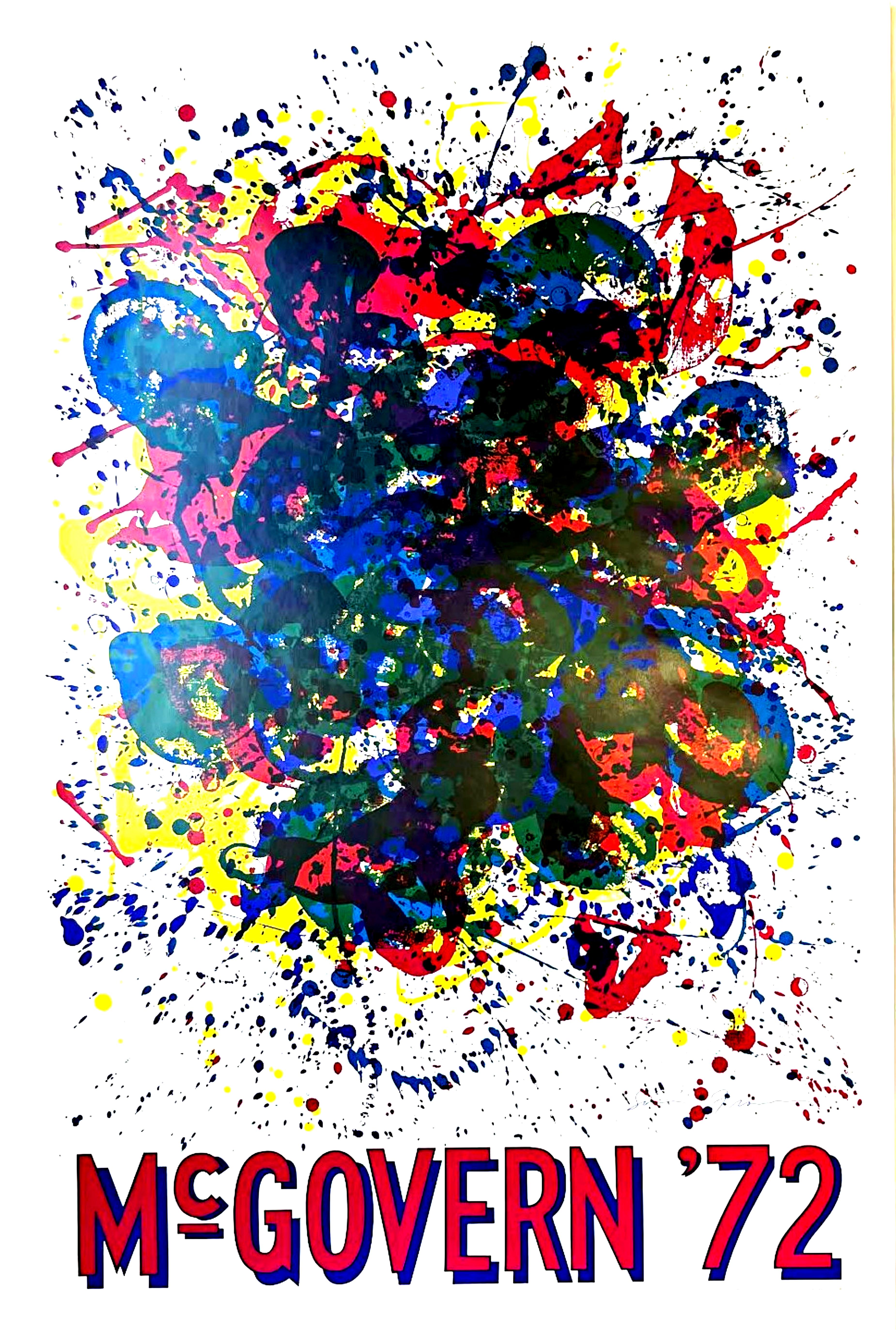 Sam Francis McGovern '72 Poster (Hand signed by Sam Francis), 1972
Photo offset poster (hand signed by Sam Francis)
Signed in blue ink on the front by Sam Francis with Sam Francis copyright 1972
38 × 25 inches
Unframed
Signed in blue ink on the