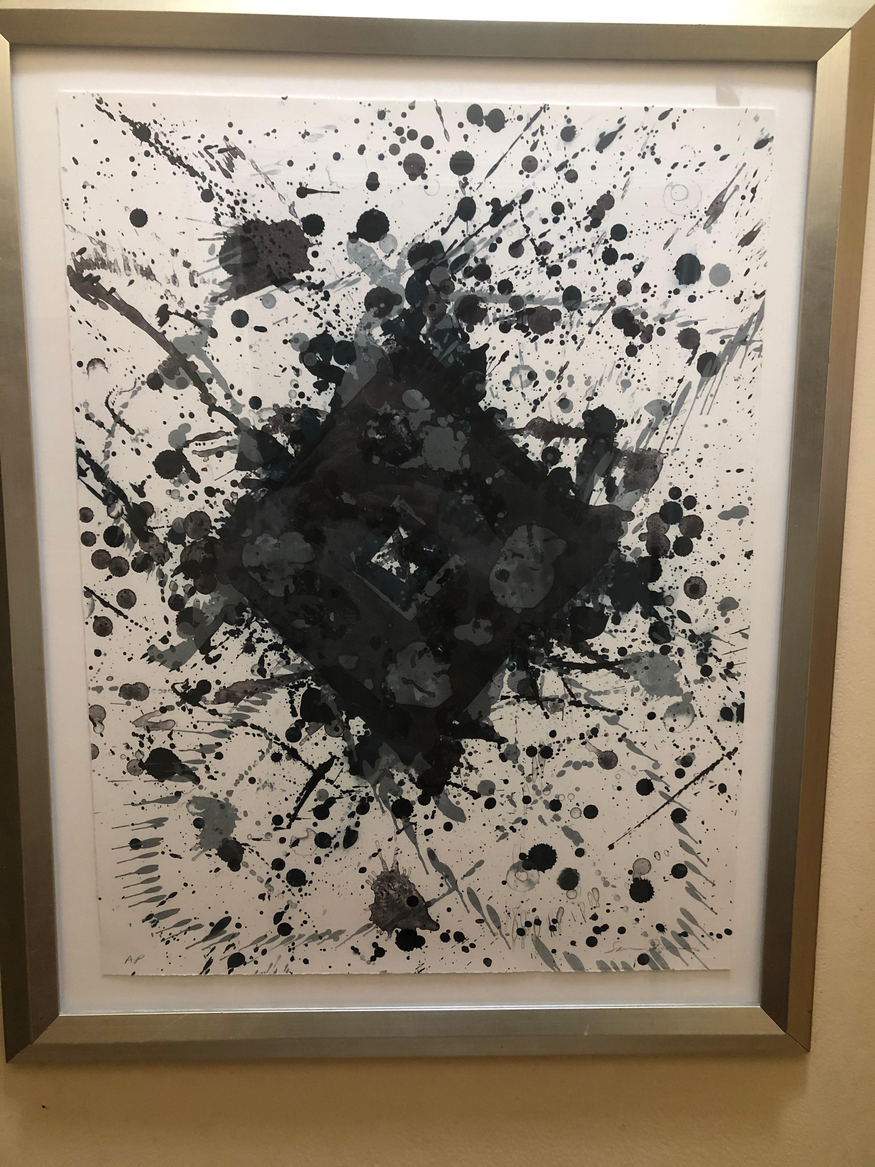 Sam Francis: 1923-1994. Well listed American abstract painter. He has auction results for paintings over 11.5 million dollars, and for prints over $100,000. This fantastic example of his splatter art is a lithograph measuring 23 3/4 inches high by