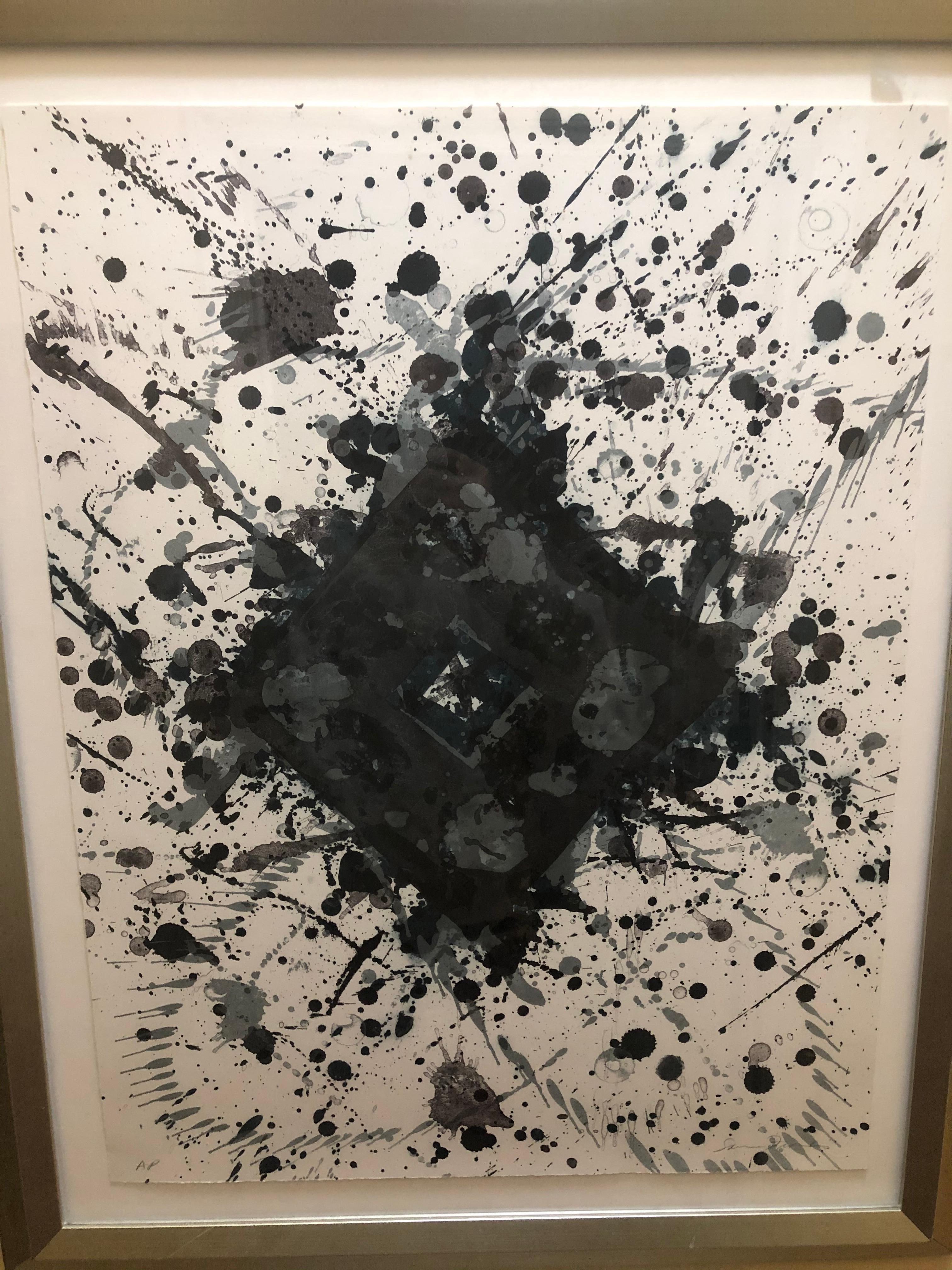 Sam Francis: 1923-1994. Bekannter amerikanischer abstrakter Maler. Er hat Auktionsergebnisse für Gemälde über 11,5 Millionen Dollar und für Drucke über 100.000 Dollar. Dieses fantastische Beispiel seiner Splatter-Kunst ist eine Lithographie, die 23