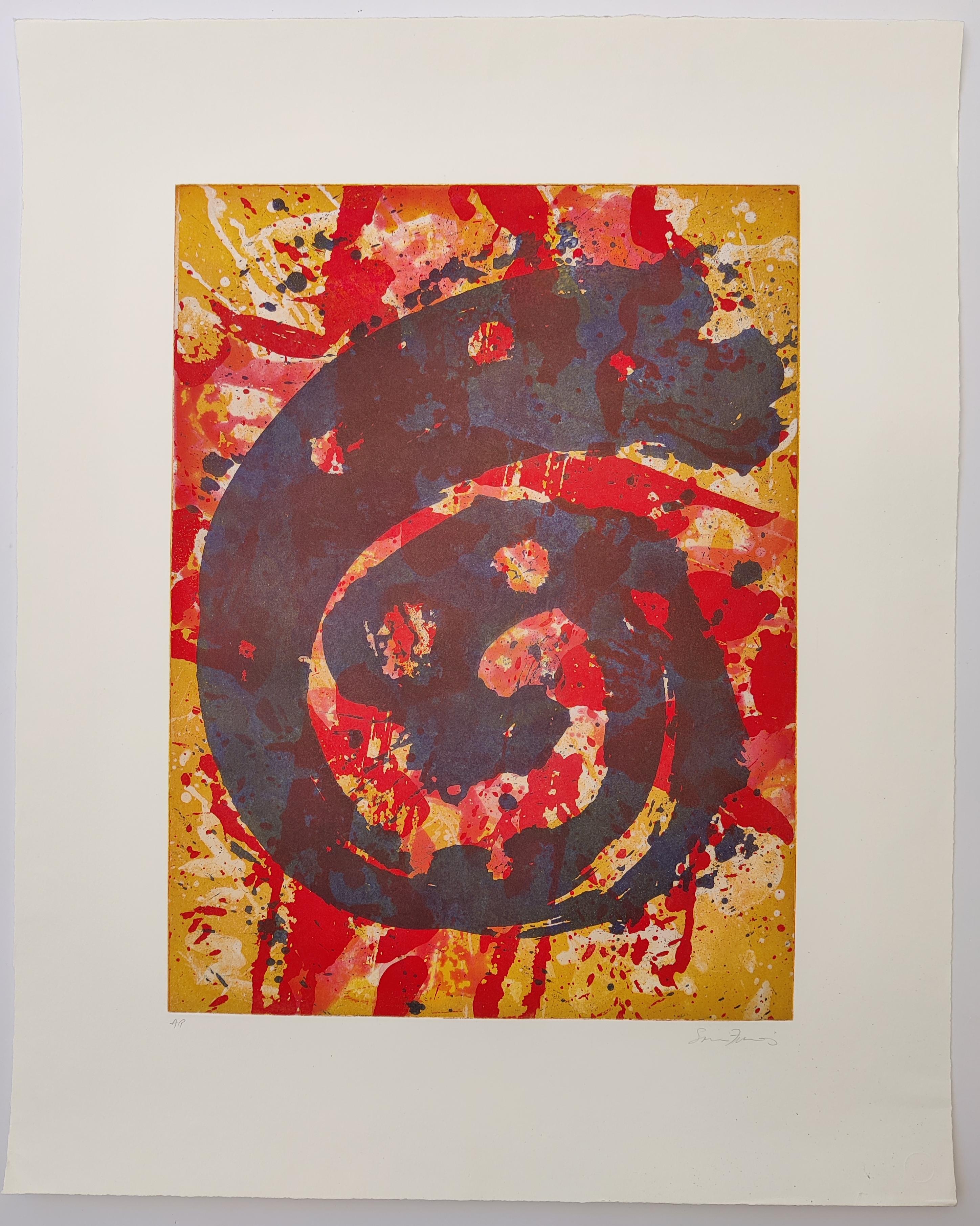Sam Francis
Mehrfarbige Spirale, 1970
Signed in pencil
Edition A.P. (the edition was 40)
Image size: 60.4 x 45.3 cm
Sheet size: 85 x 68 cm
Published by The Litho Shop, Inc., California
Printed by Jacob Samuel at the Litho Shop, Inc.,