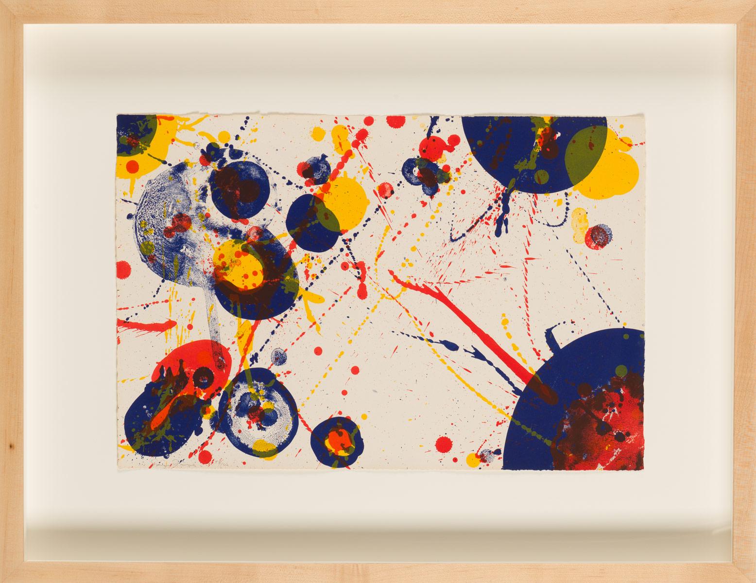 Sam Francis
"Untitled, from the Pasadena Box Set Plate 7"
Lembark 63
Lithograph in colors on Rives BFK paper, c. 1964
Signed in pencil in lower left
Impression 56 of edition of 100
Sheet size: 11 1/4" x 15"

His experiments with borders and the