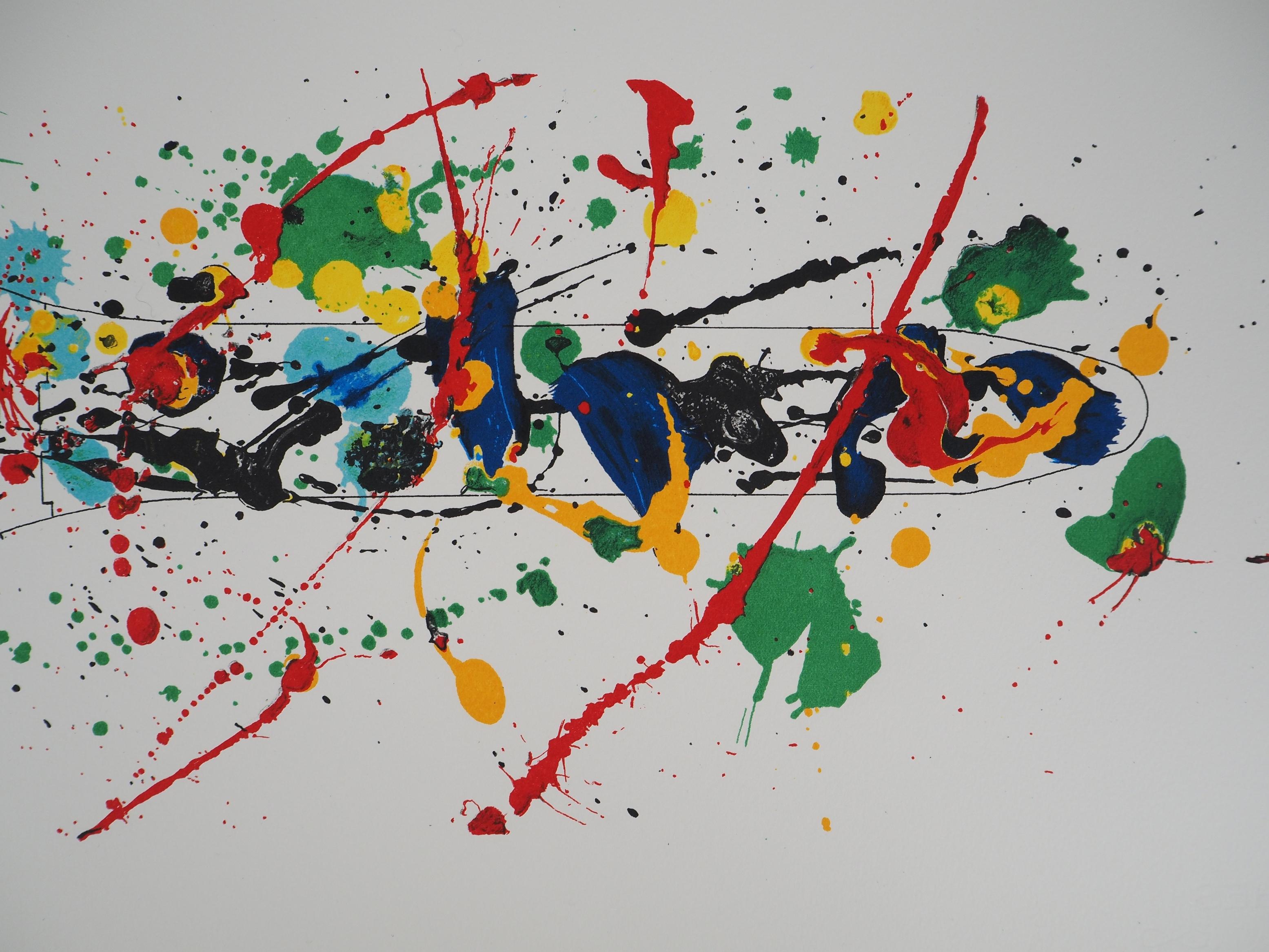 Swatch : Color Explosion - Original lithograph (Mourlot, 1992) - Gray Abstract Print by Sam Francis