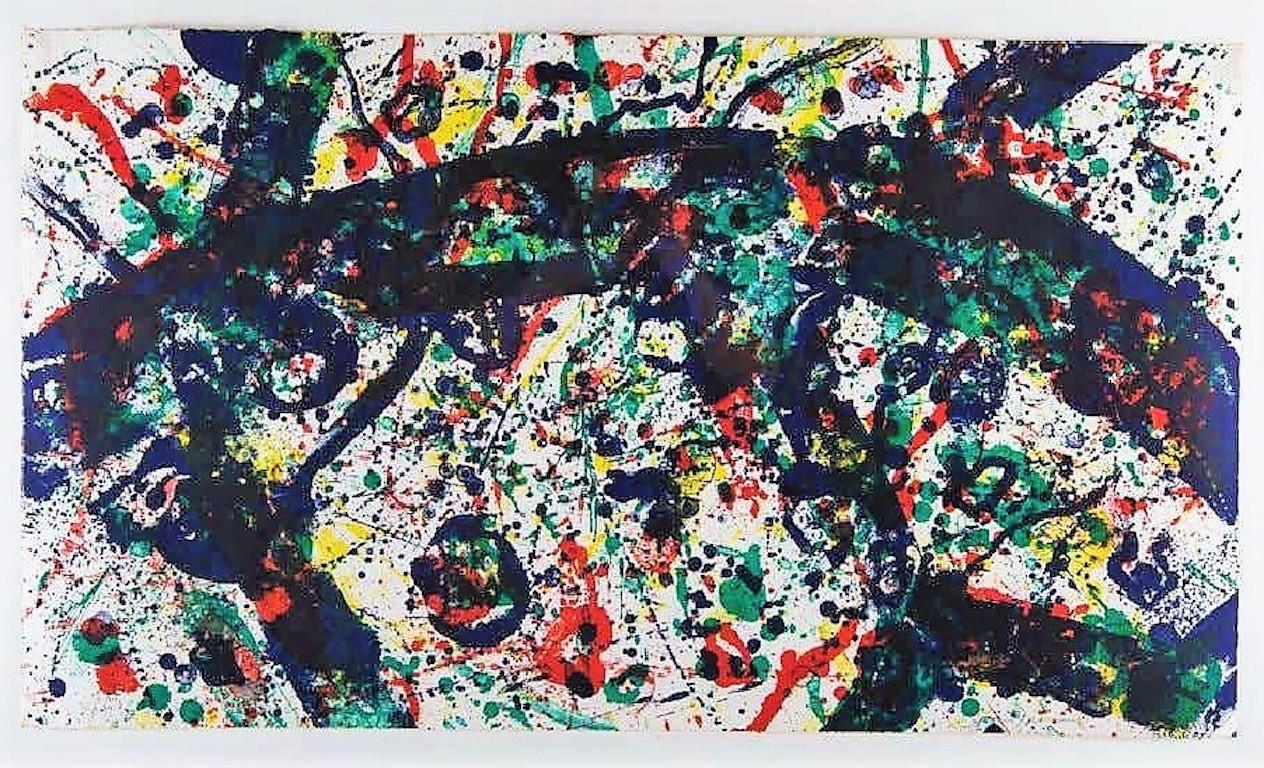 Created as an original lithograph in colors in 1974, Untitled, by Sam Francis, is a richly colored, brilliantly designed image, the artwork measuring 22 1/4 x 39 in. (56.5 x 99.1 cm), unframed.  It is hand-signed in pencil by the artist, and