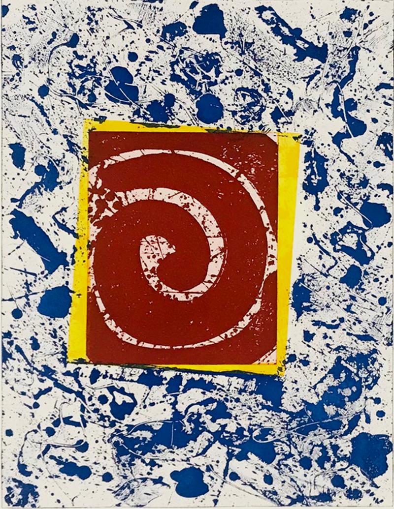 Sam Francis Abstract Print – Ohne Titel SFE-003 (Blau, Rot und Gelb) - Amerikanischer Abstrakter Expressionismus