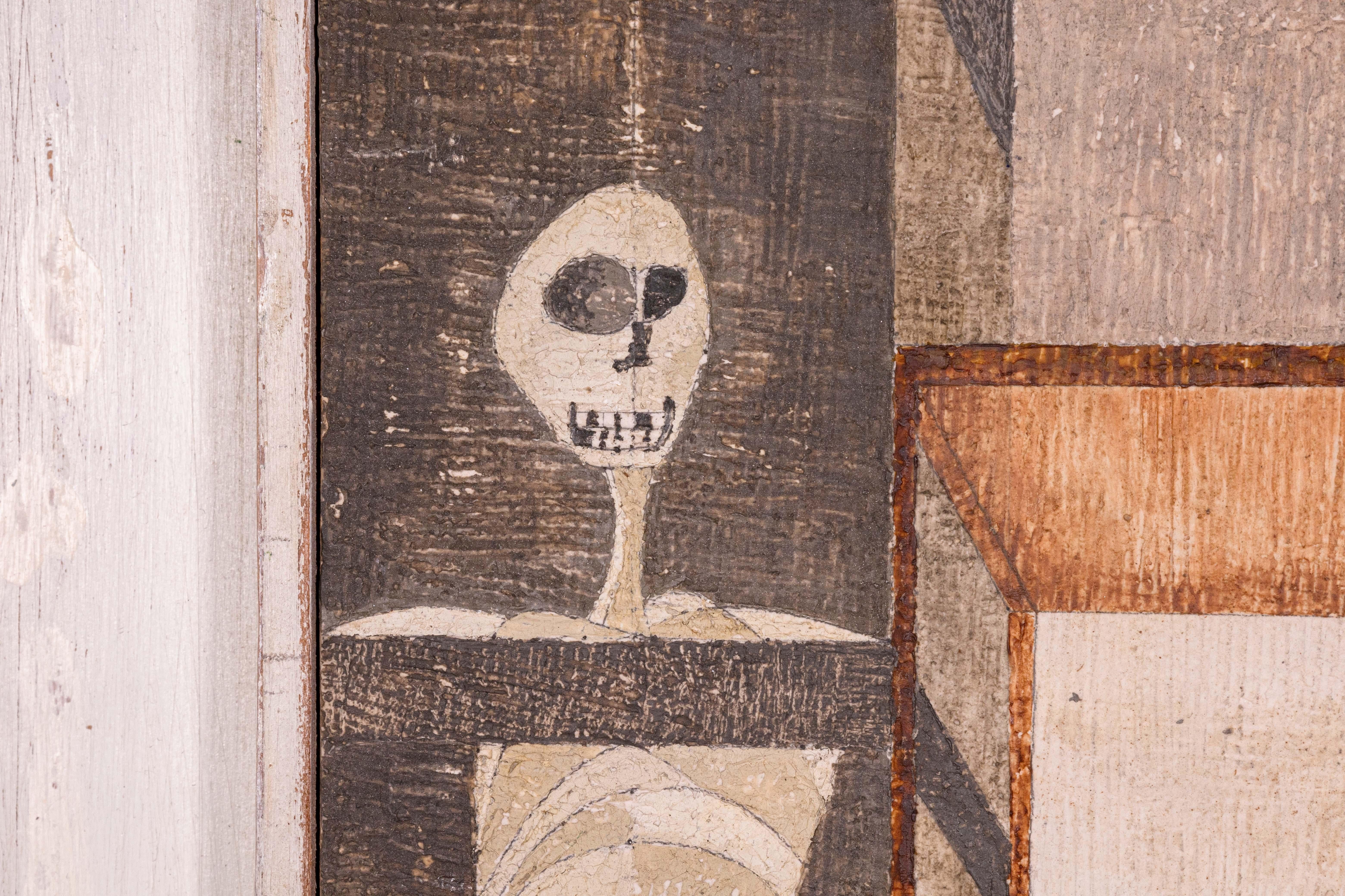 Sam Gamburd Firmato Pittura a olio surrealista moderna Studio su tavola Incorniciato 1960s In condizioni buone in vendita a Keego Harbor, MI