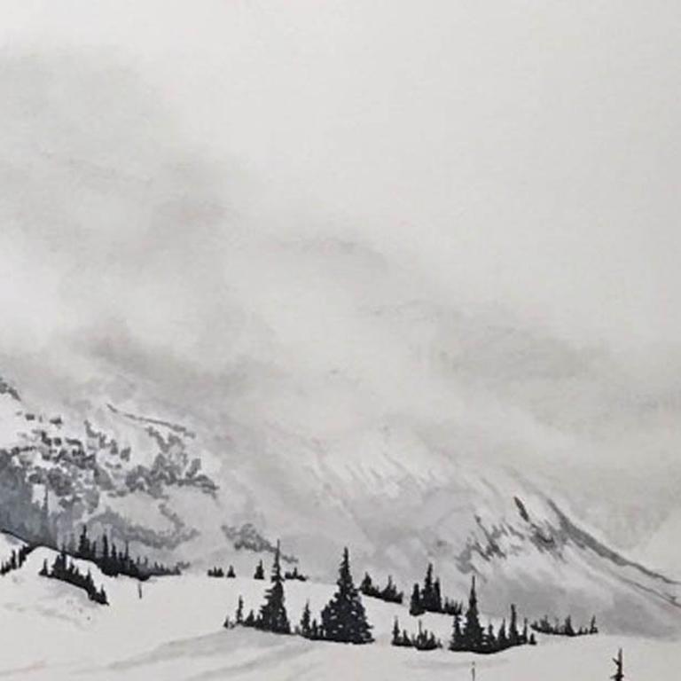 Les Arcs, France, photographic style realist art , original art, affordable art  - Realist Mixed Media Art by Sam Gare