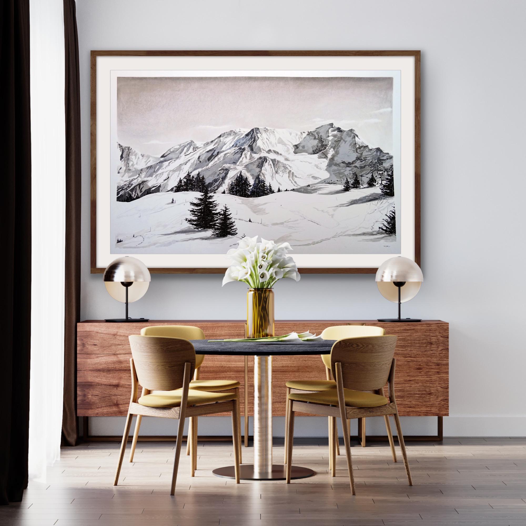 Paysage, ski, noir et blanc, montagne, neige, france.
Sam Gallery est disponible en ligne et dans notre galerie à Wychwood Art.
Samantha Gare
Chamonix, France Alpes
Stylo, marqueur et pastel sur panneau de montage
Encadré (cadre gris)
105cm x 155cm