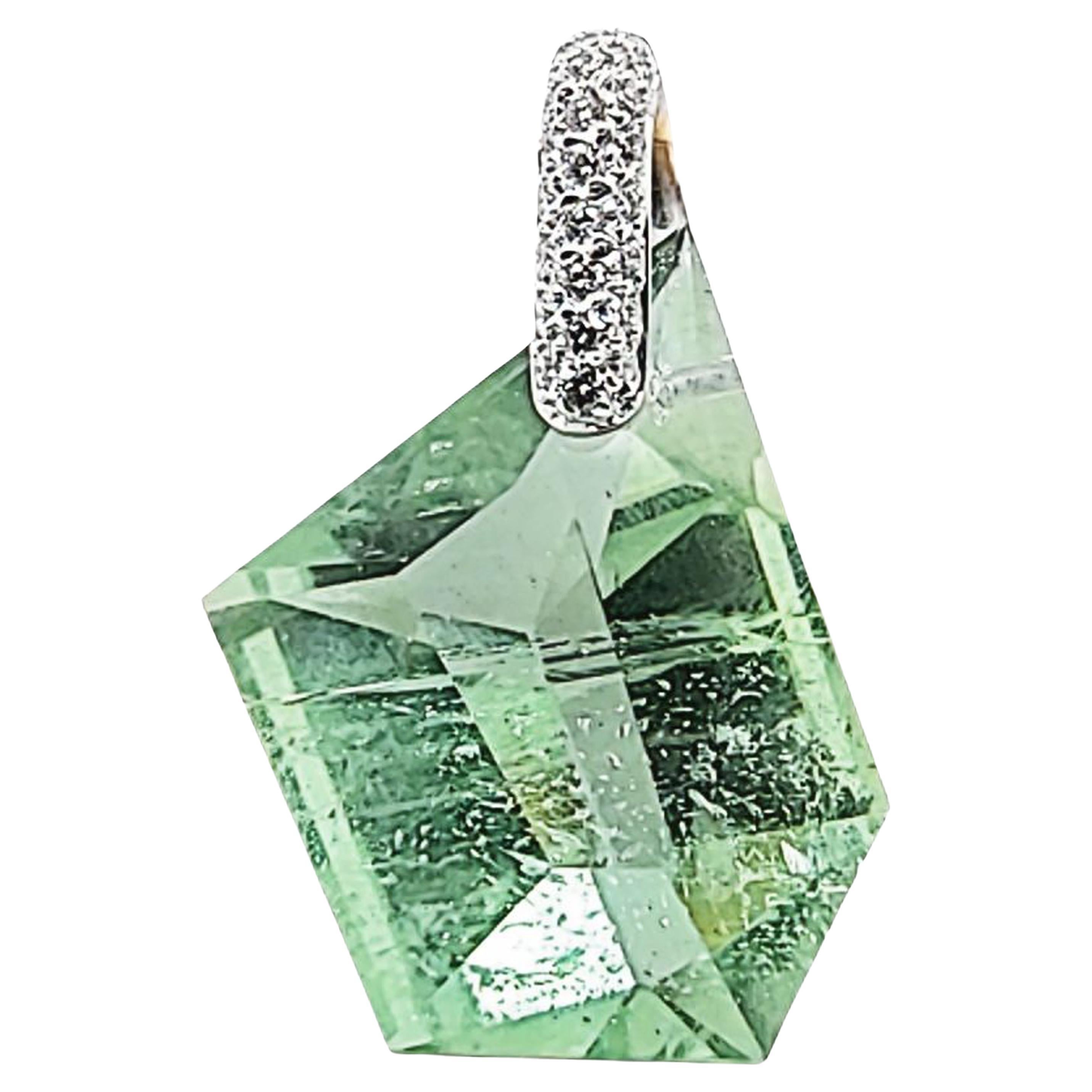 Sam Getz Green Beryl and Diamond Pendant For Sale