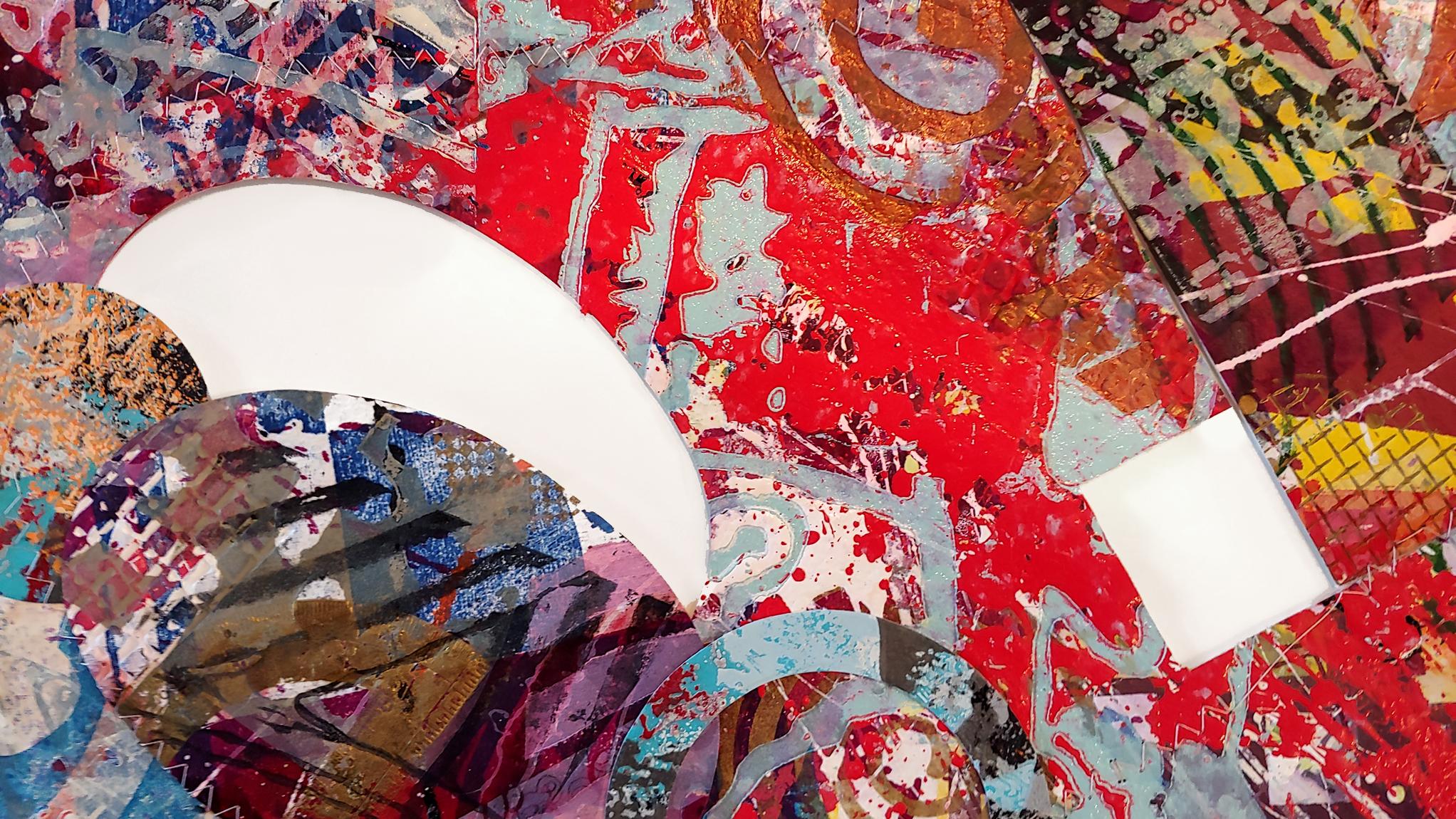 Manet Acrylic, collage, relief, handmade paper, screen print, cutouts Stitching For Sale 4