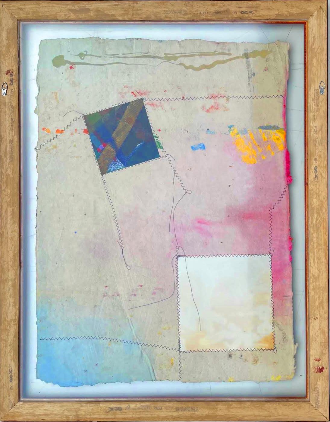 Cuatro (Monoprint with screenprint, collage, acrylic, stitching and embossing) For Sale 1