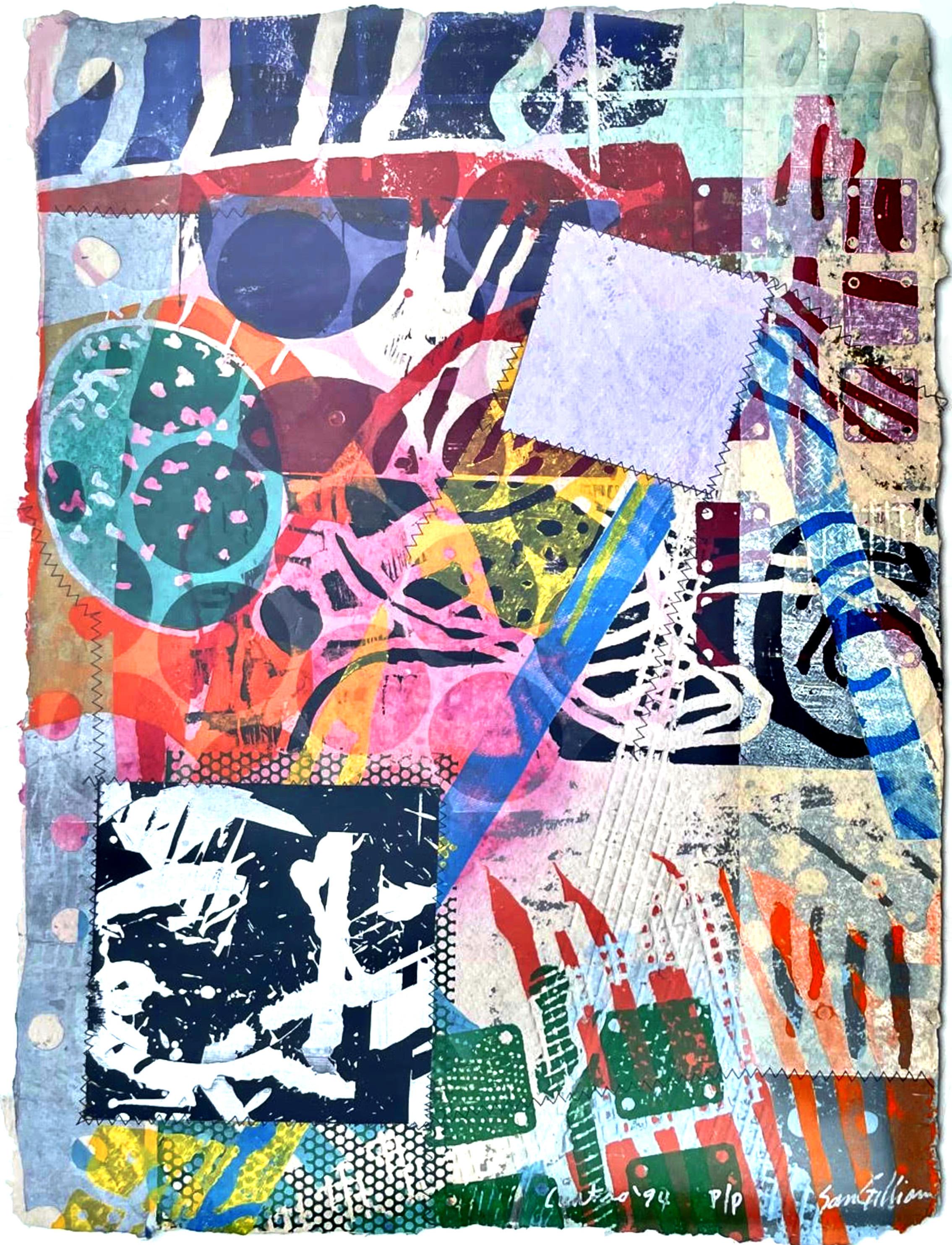 Cuatro (Monoprint with screenprint, collage, acrylic, stitching and embossing) - Abstract Expressionist Mixed Media Art by Sam Gilliam