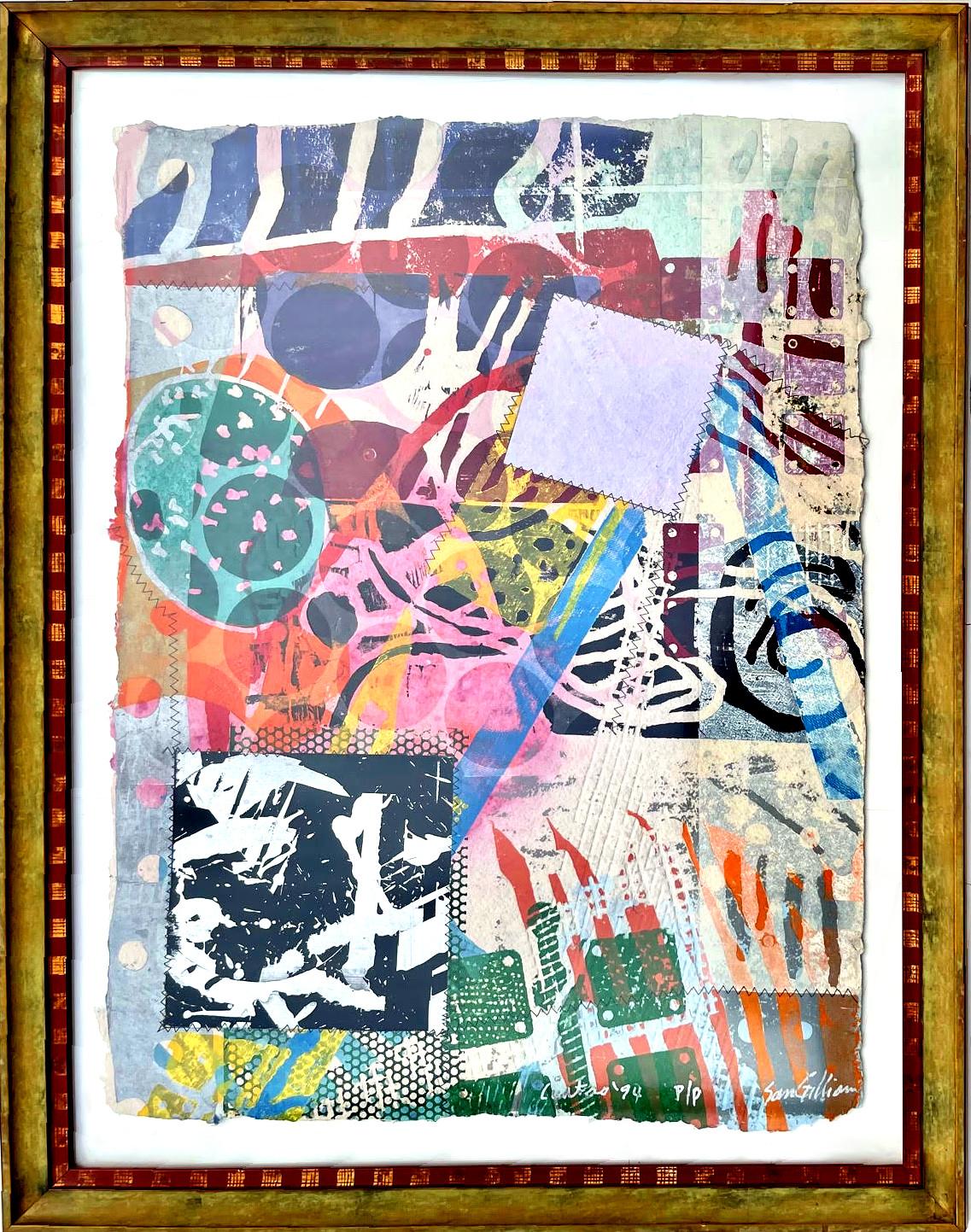 Cuatro, monoimpression avec collage sérigraphié acrylique, coutures et gaufrage signé - Expressionnisme abstrait Print par Sam Gilliam