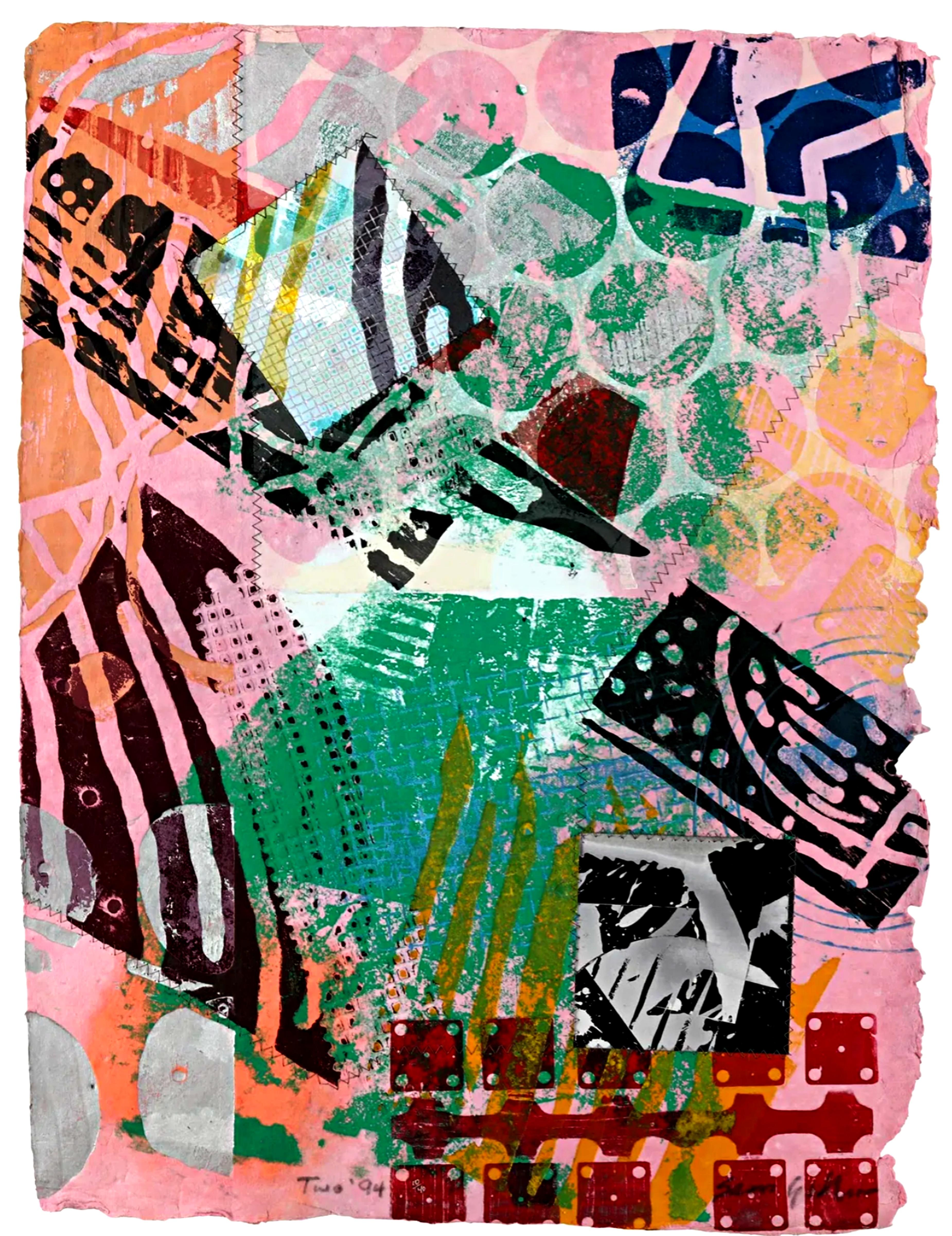 Monodruck mit Siebdruck-Collage Acryl, Stitching & Prägung Signiert, Gerahmt – Print von Sam Gilliam