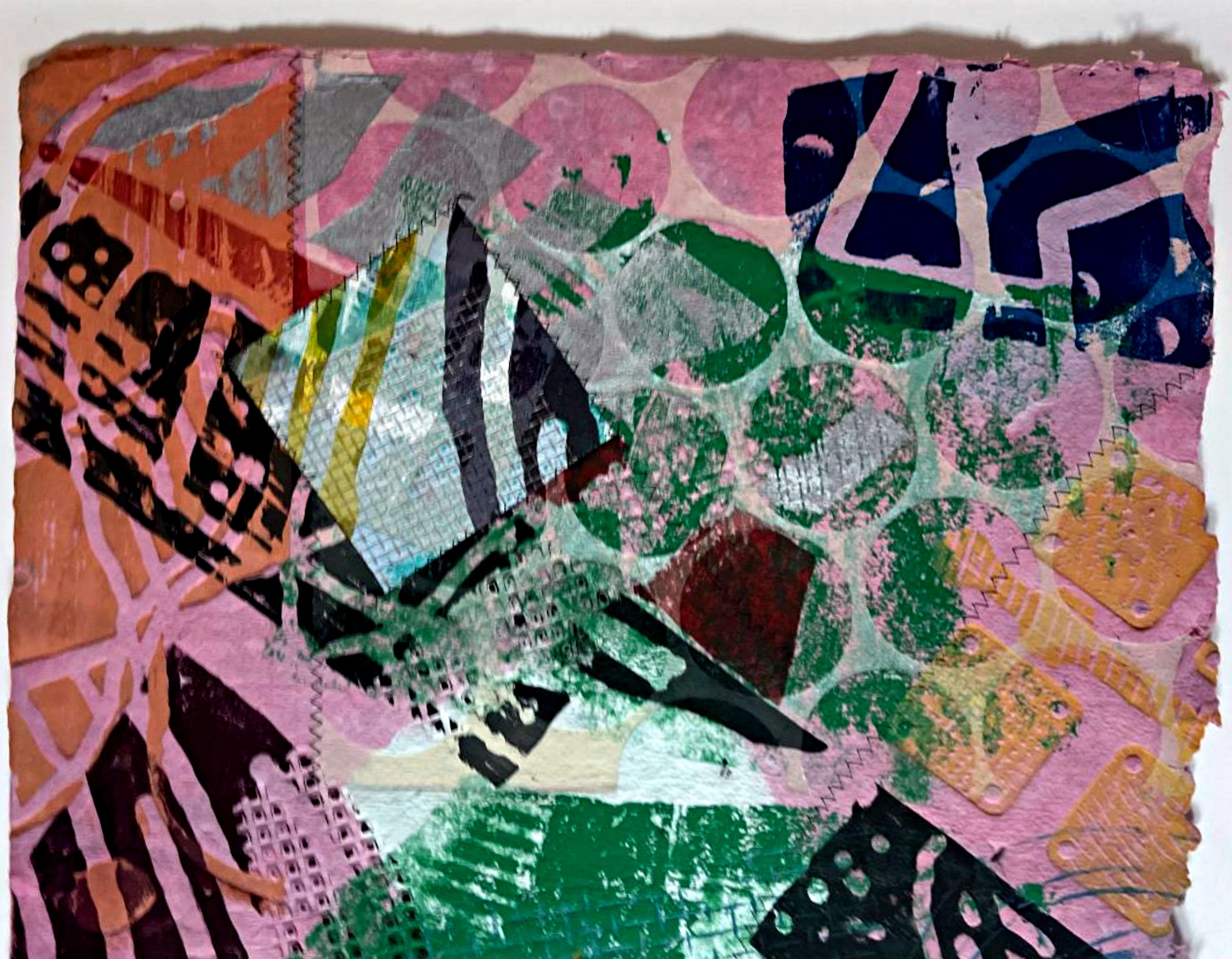 Monodruck mit Siebdruck-Collage Acryl, Stitching & Prägung Signiert, Gerahmt (Abstrakter Expressionismus), Print, von Sam Gilliam