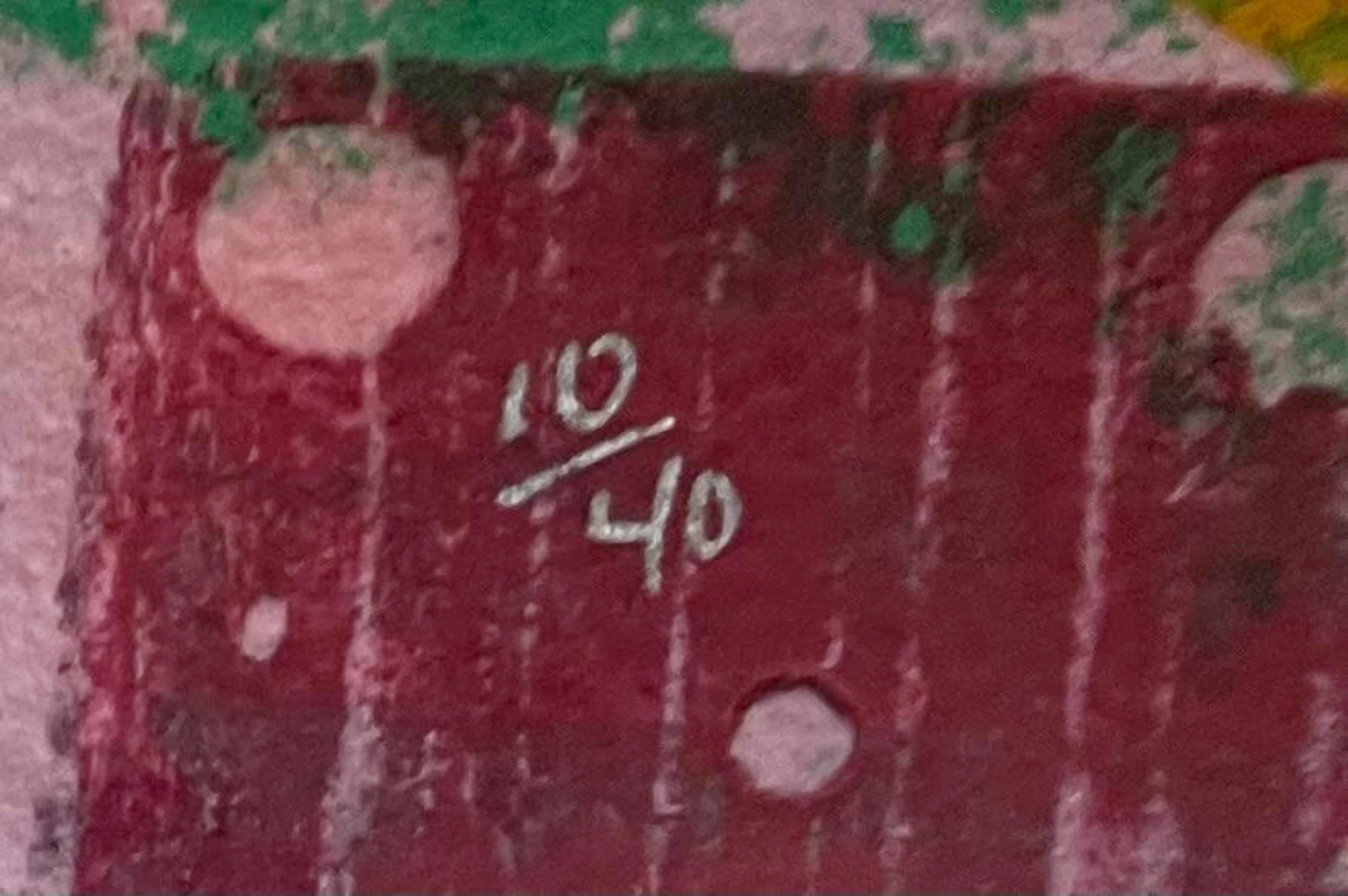 Monodruck mit Siebdruck, Collage, Acryl, Stickerei und Prägung in Farben auf handgeschöpftem Papier, 1994, signiert, datiert, betitelt und nummeriert 10/40 (jedes Unikat) in schwarzer und silberner Tinte
Dieses Werk ist elegant schwebend in einem