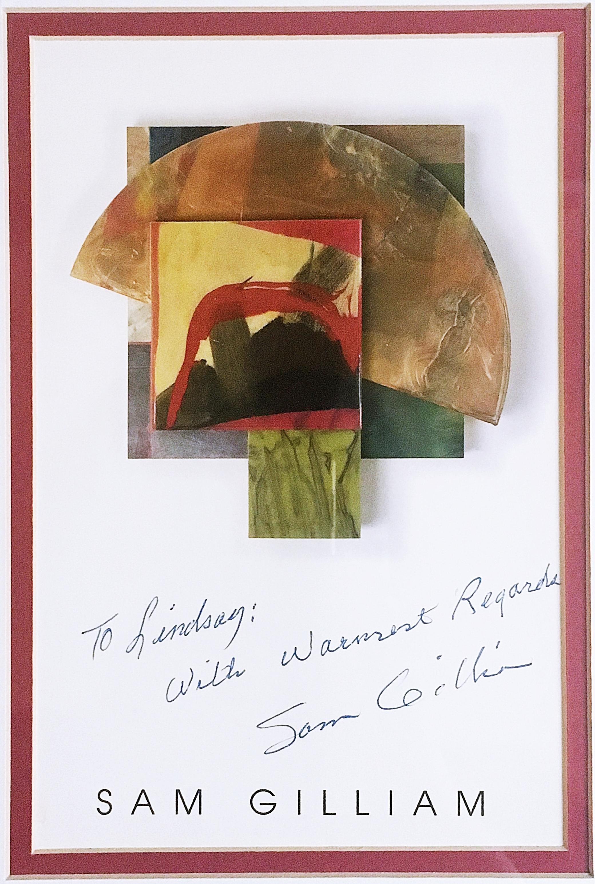 Sam Gilliam
Lithographie offset avec une inscription chaleureuse à un éducateur artistique afro-américain de renom, 1988
Carte lithographique offset
Carte écrite à la main, signée et inscrite avec un message personnel chaleureux de l'artiste.
Cadre