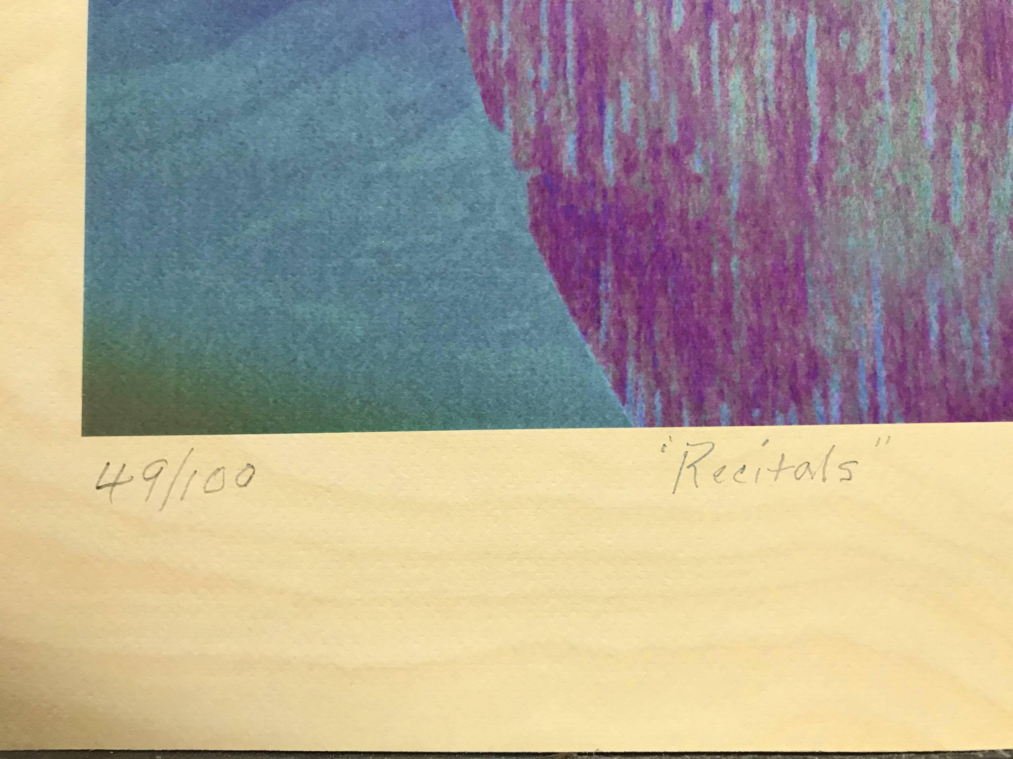 RECITALS ist ein Mixed-Media-Druck in limitierter Auflage des renommierten afroamerikanischen Künstlers Sam Gilliam, der mit Archival Inkjet-, Relief- und Schablonentechniken erstellt wurde. Diese vertikale, regenbogenfarbene, kühne geometrische