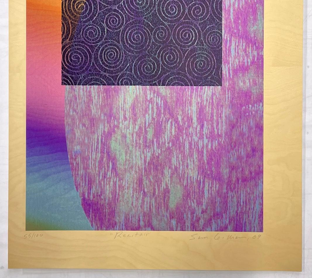 RECITALS Stampa a tecnica mista firmata, collage astratto, colori dell'arcobaleno, spirali in vendita 3