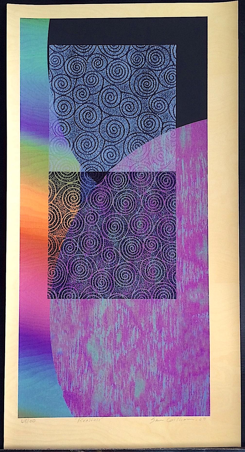 RECITALS is mixed media limited edition print by the renowned African American artist Sam Gilliam, created using Archival Inkjet, Relief, and Stencil techniques. This vertical, rainbow colored, bold geometric composition presents the viewer with an