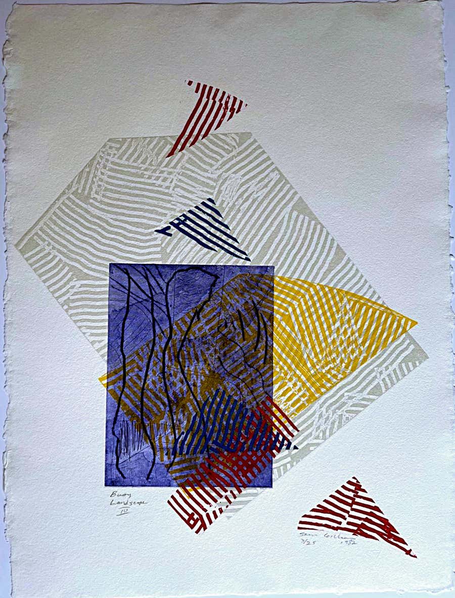 Sam Gilliam -Buoy Landscape IV Mixed media signed/n Abstract Expressionist print