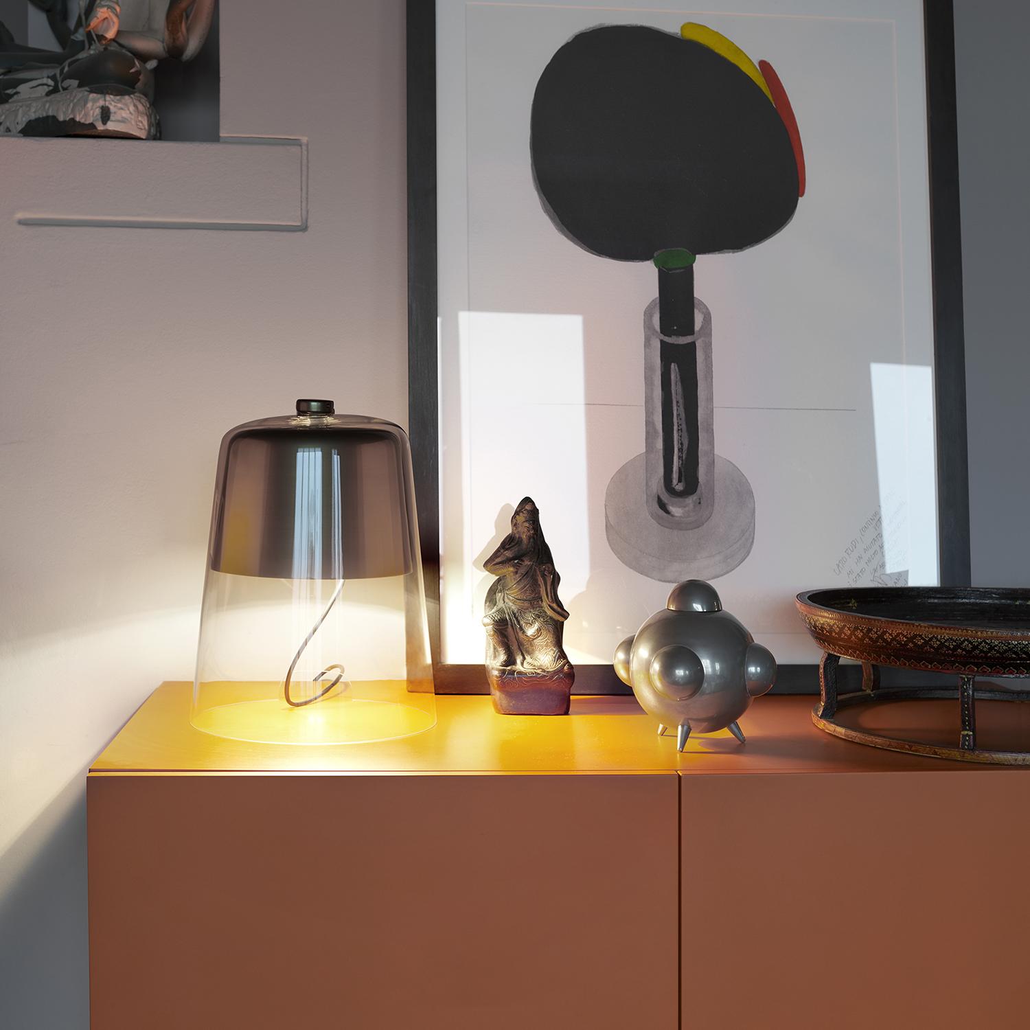 Mid-Century Modern Sam Hecht Table Lamp 'Semplice' Satin Gold Glaze by Oluce For Sale