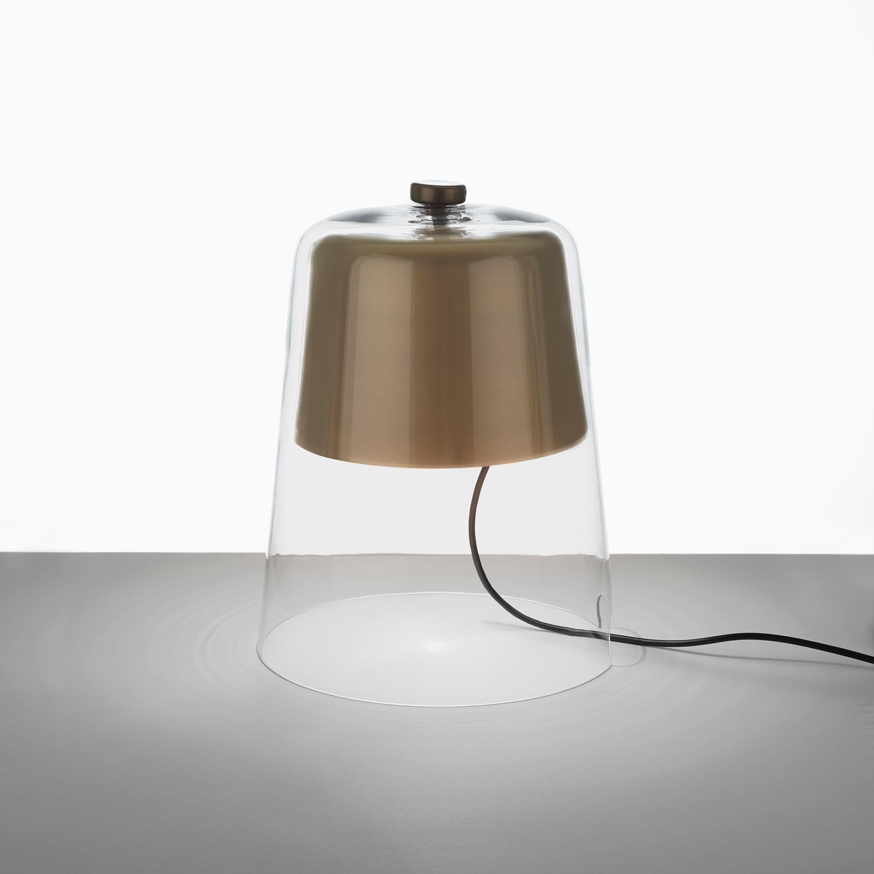 Italian Sam Hecht Table Lamp 'Semplice' Satin Gold Glaze by Oluce For Sale
