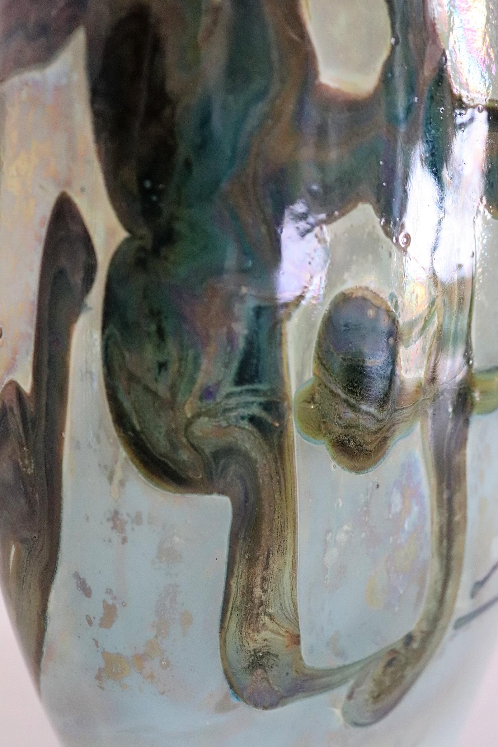 Art Glass Sam Herman Glass Collectors Vase in Green for Val St. Lambert, 1970s
