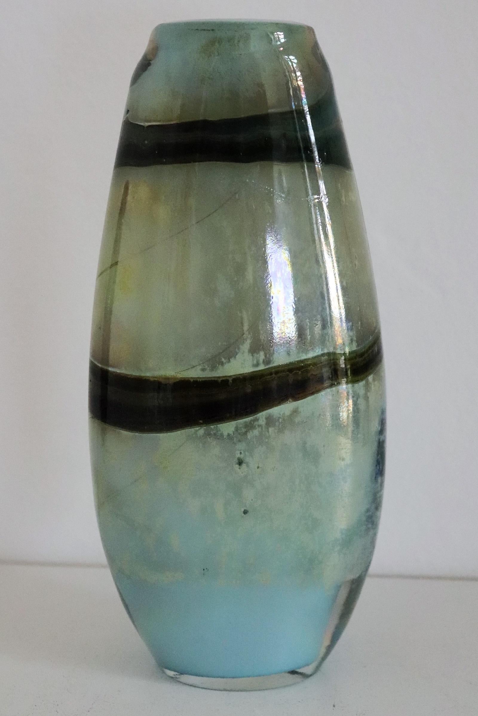 Belgian Sam Herman Glass Collectors Vase in Green for Val St. Lambert, 1970s