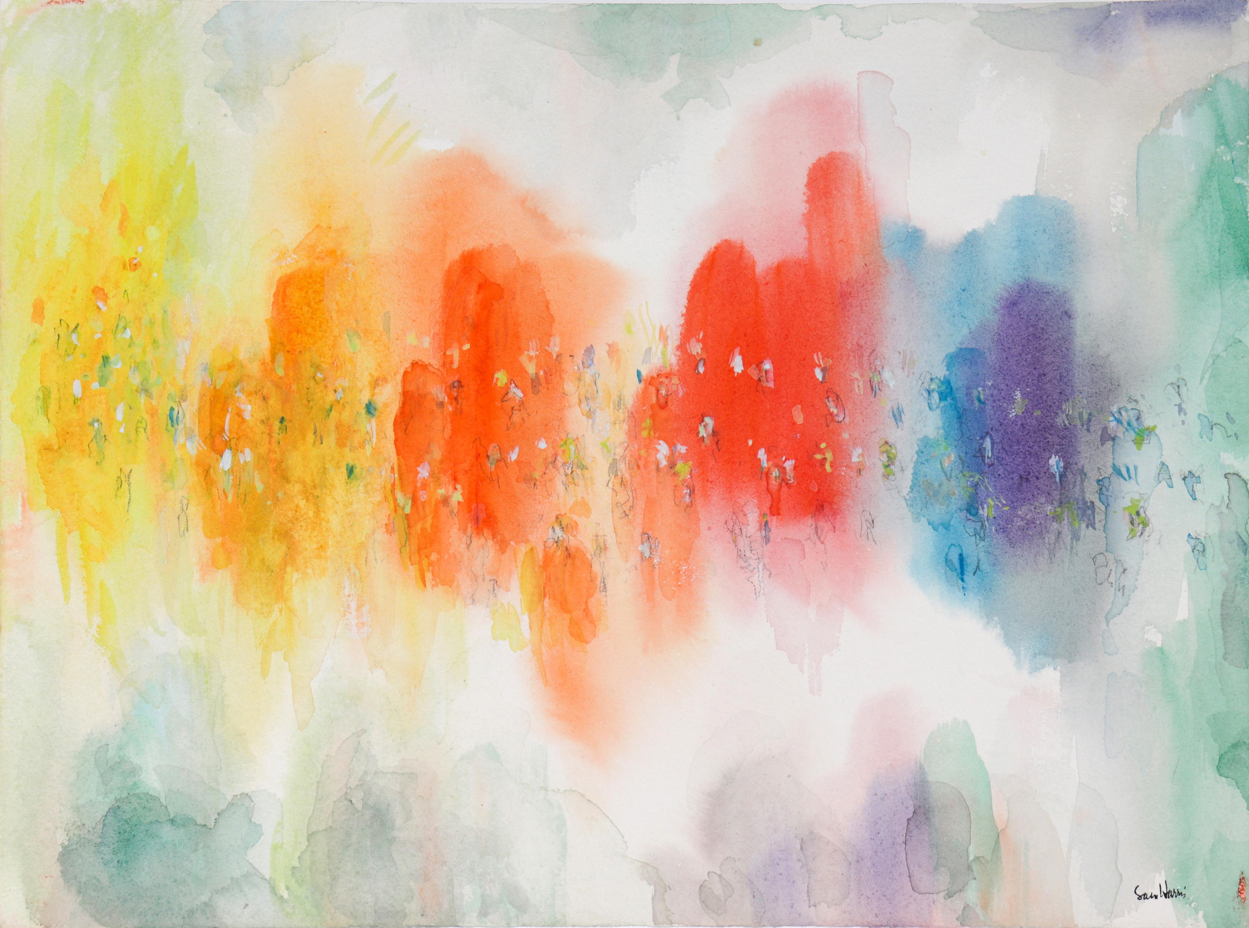 Sam Hugh Harris Abstract Painting - Bright & Whimsical Abstraction 20th Century Watercolor