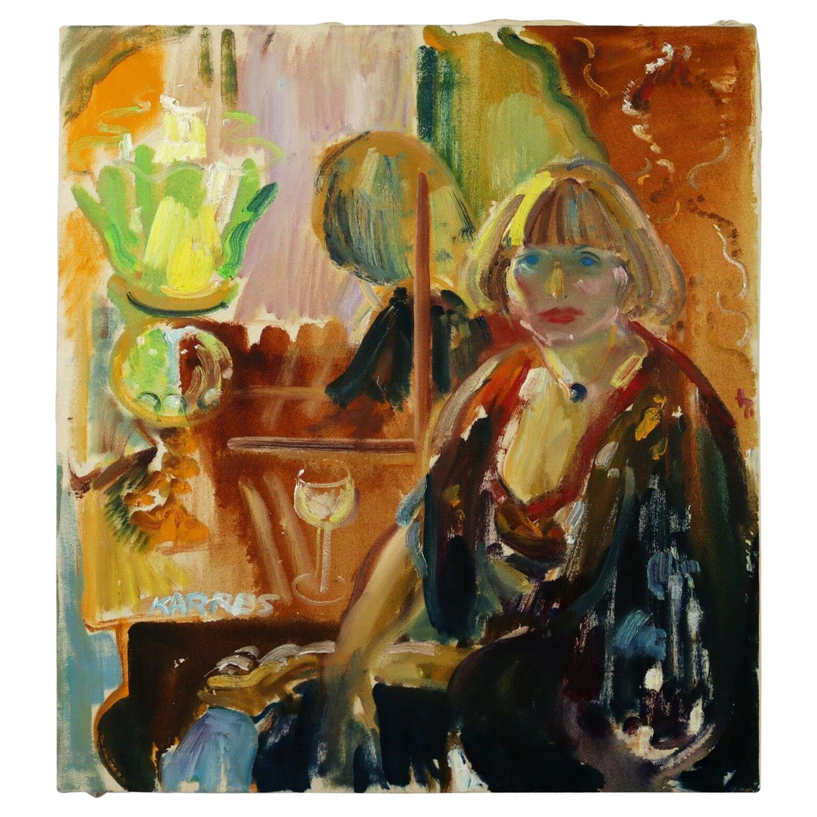 Sam Karres Modern Portrait Oil Painting on Canvas Signed Unframed